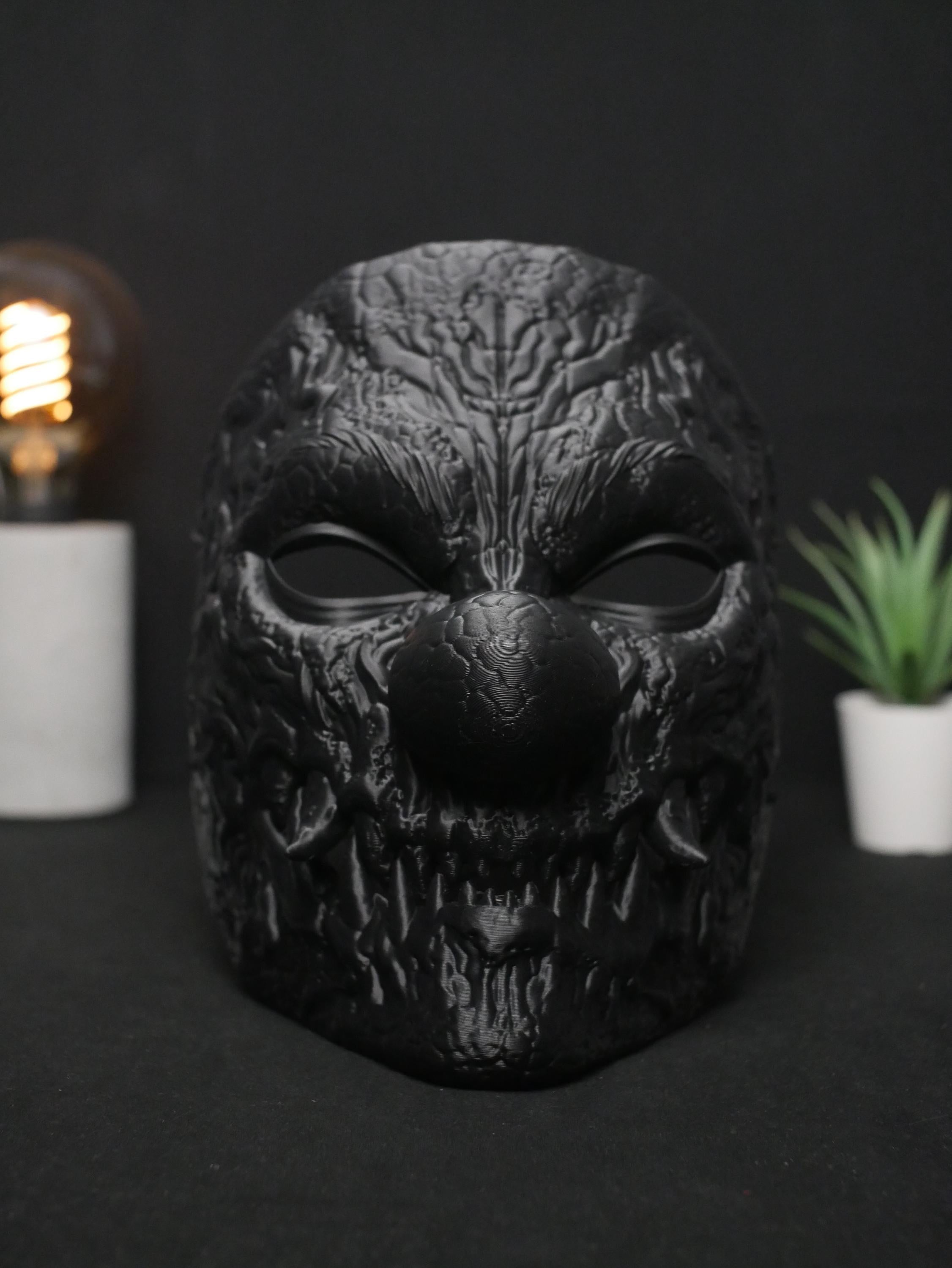 Máscara de payaso aterrador, demonio bufón texturizado para cosplay, disfraz de Halloween 2025 y actor de terror / Máscara impresa en 3D para adultos de cara completa