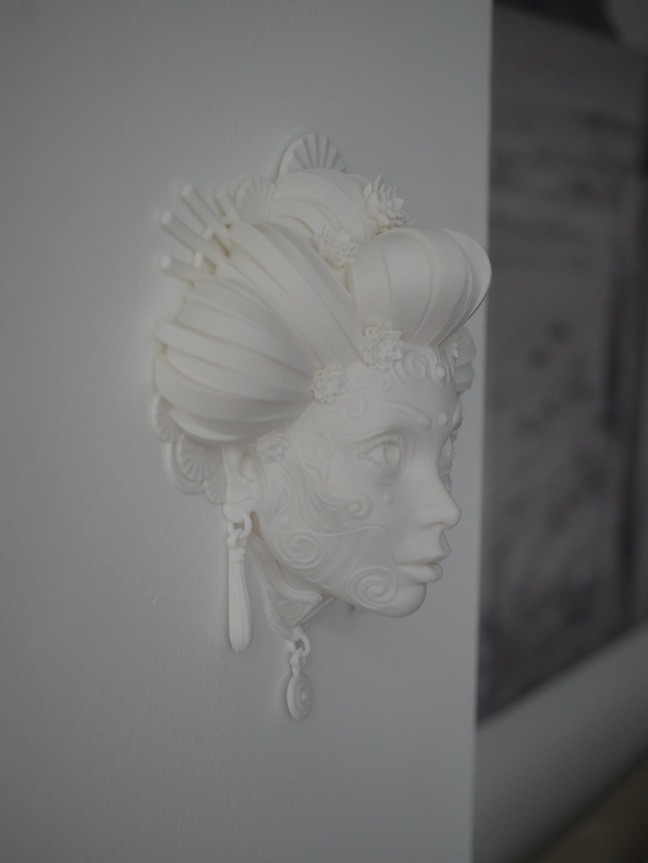 Escultura de pared de geisha, decoración japonesa impresa en 3D, busto de emperatriz ornamentado, decoración de fantasía para el hogar y la oficina, regalo geek único