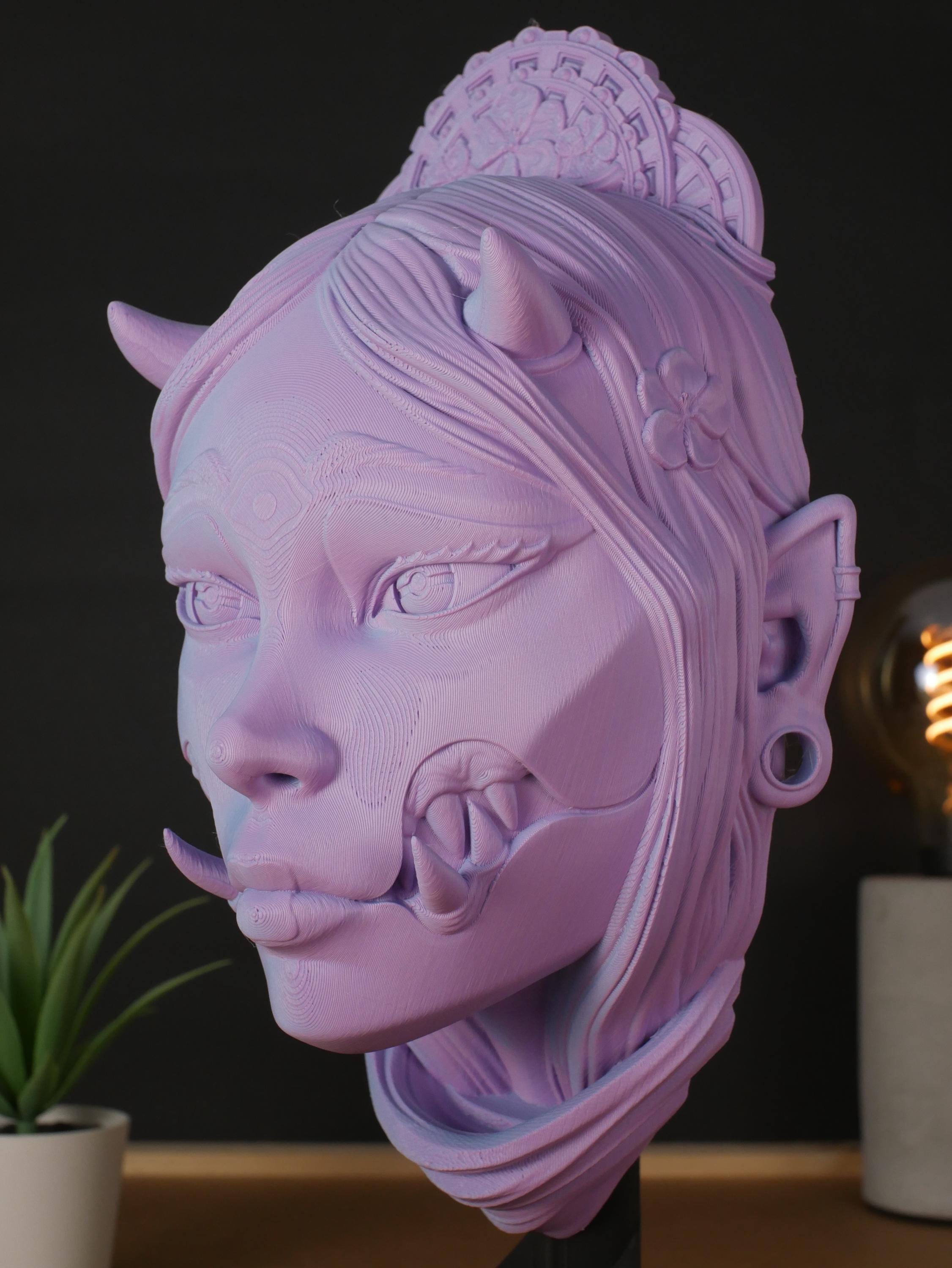 Busto de yokai japonés Kuchisake. Estatua para colgar en la pared o de escritorio. Decoración de demonio oni. Arte de terror gótico.