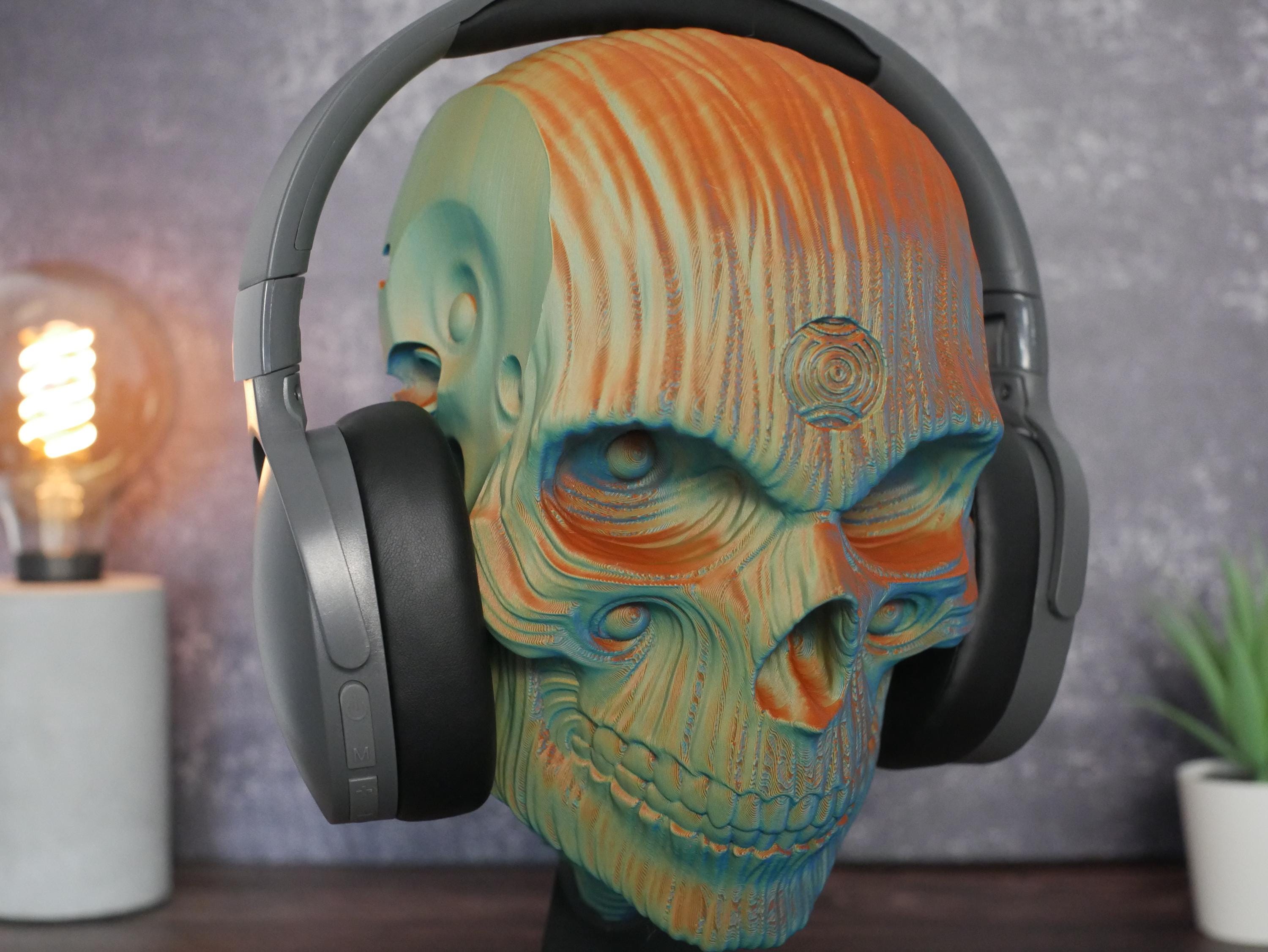 Soporte para auriculares con calavera de Holy Quin: decoración de oficina para videojuegos