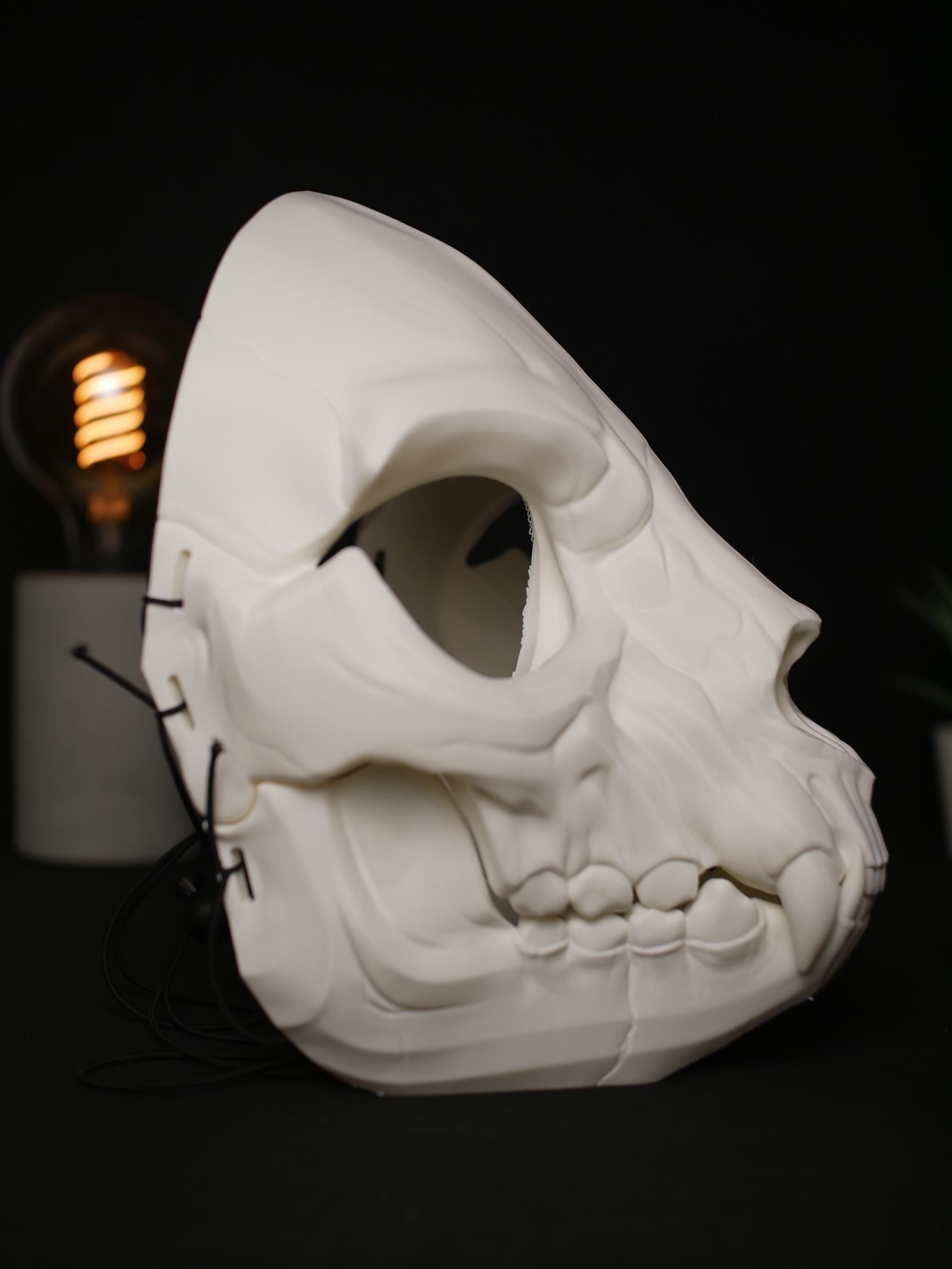 Máscara de calavera felina, mandíbula articulada móvil, gato, dientes de sable, cosplay, base de disfraz, máscara de Therian