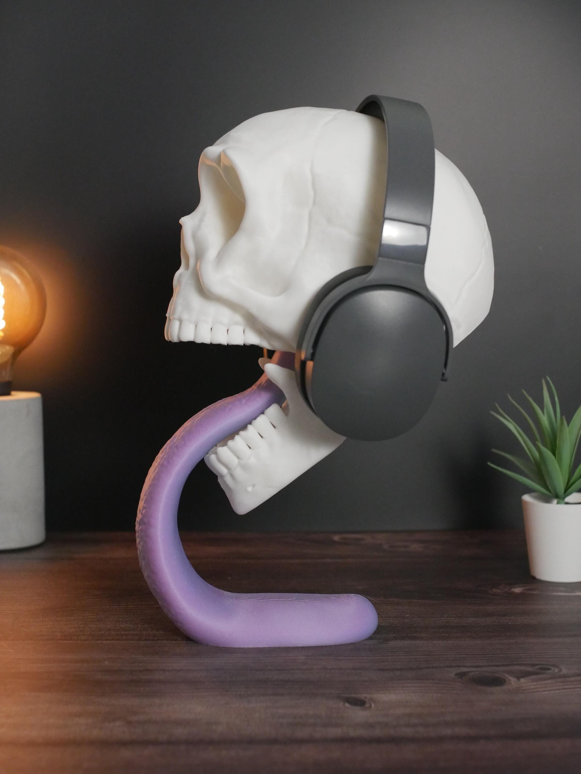 Soporte para auriculares con forma de calavera - Soporte único para auriculares con forma de calavera - Organizador de escritorio moderno para juegos - Regalo perfecto para amantes de la música - Soporte para auriculares -