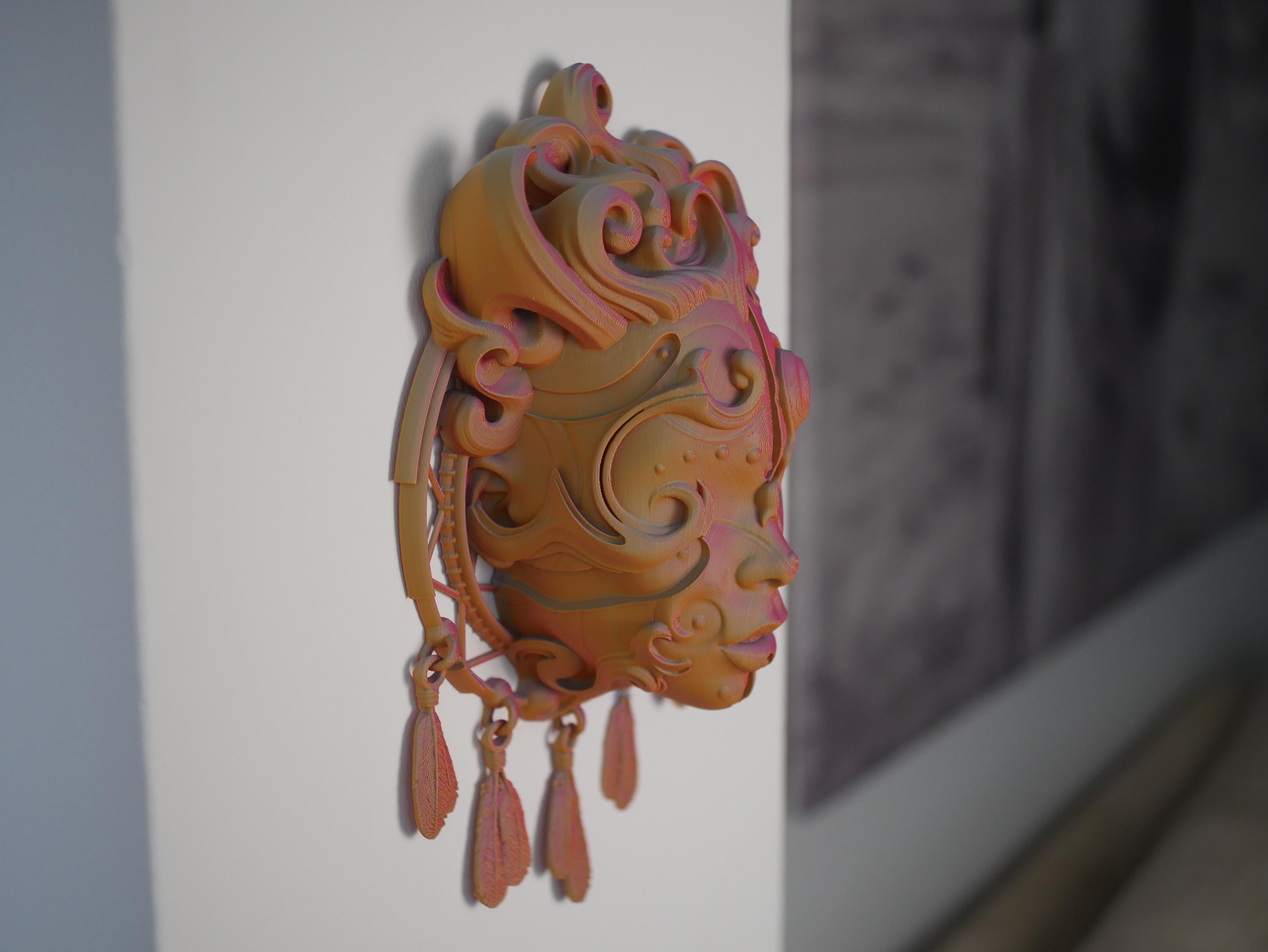 Máscara de atrapasueños impresa en 3D: Arte mural de la diosa celestial