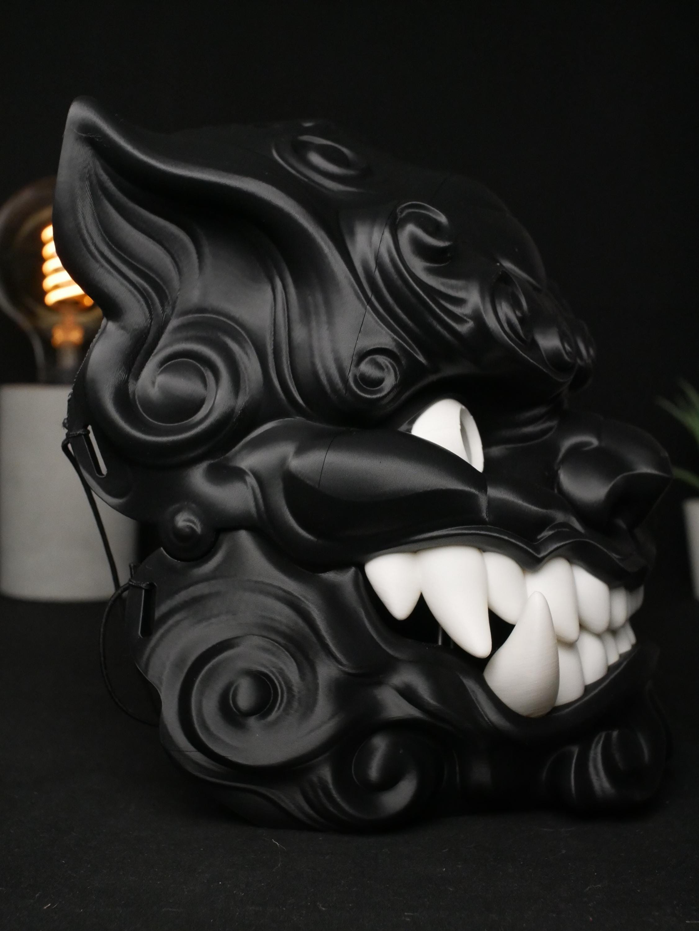 Máscara articulada de perro Foo, mandíbula móvil, color personalizable, oni shisa japonesa, disfraz de Halloween, regalo personalizado