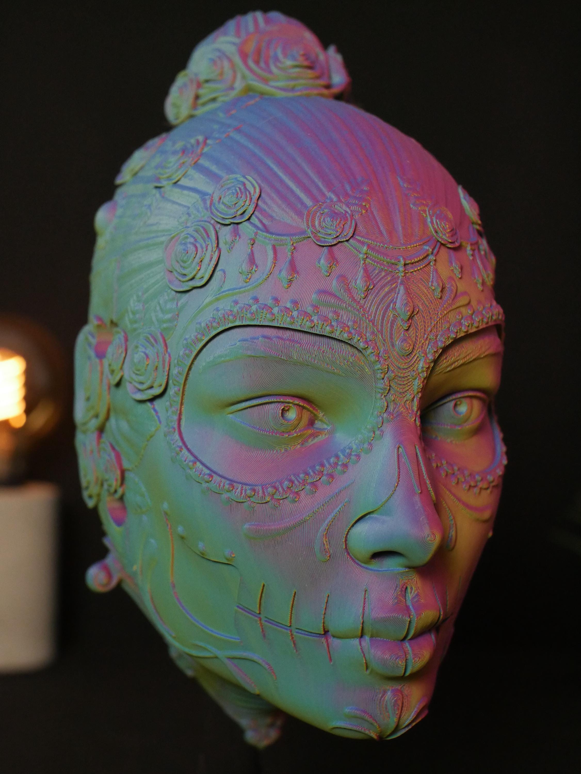 Soporte para auriculares La Catrina: Decoración de escritorio para videojuegos con calavera de azúcar