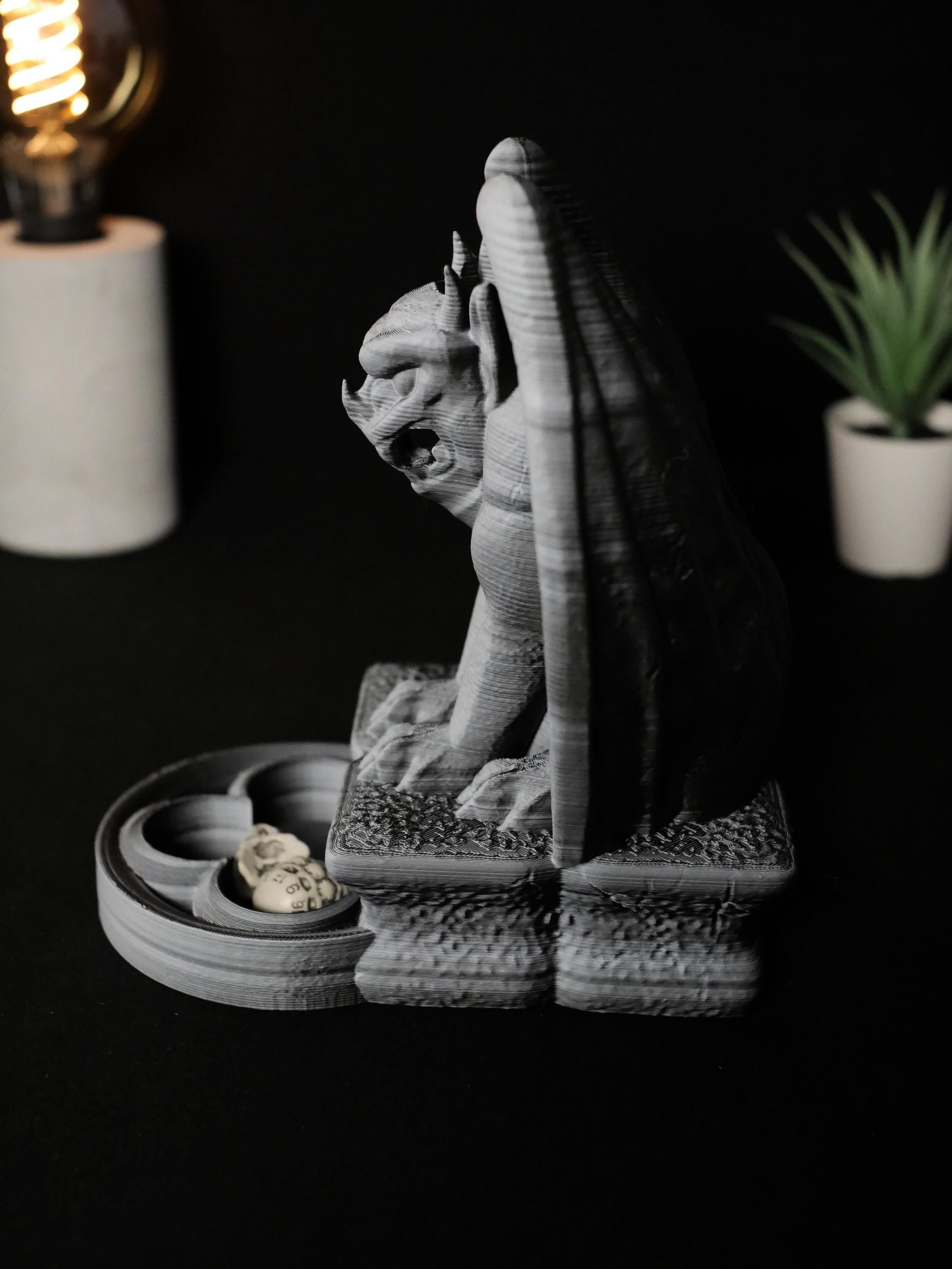 Torre de dados de gárgola, dados de rol para TTRPG, regalo de DM para Dungeons and Dragons, accesorio de juego de mesa Pathfinder gótico, bandeja de dados