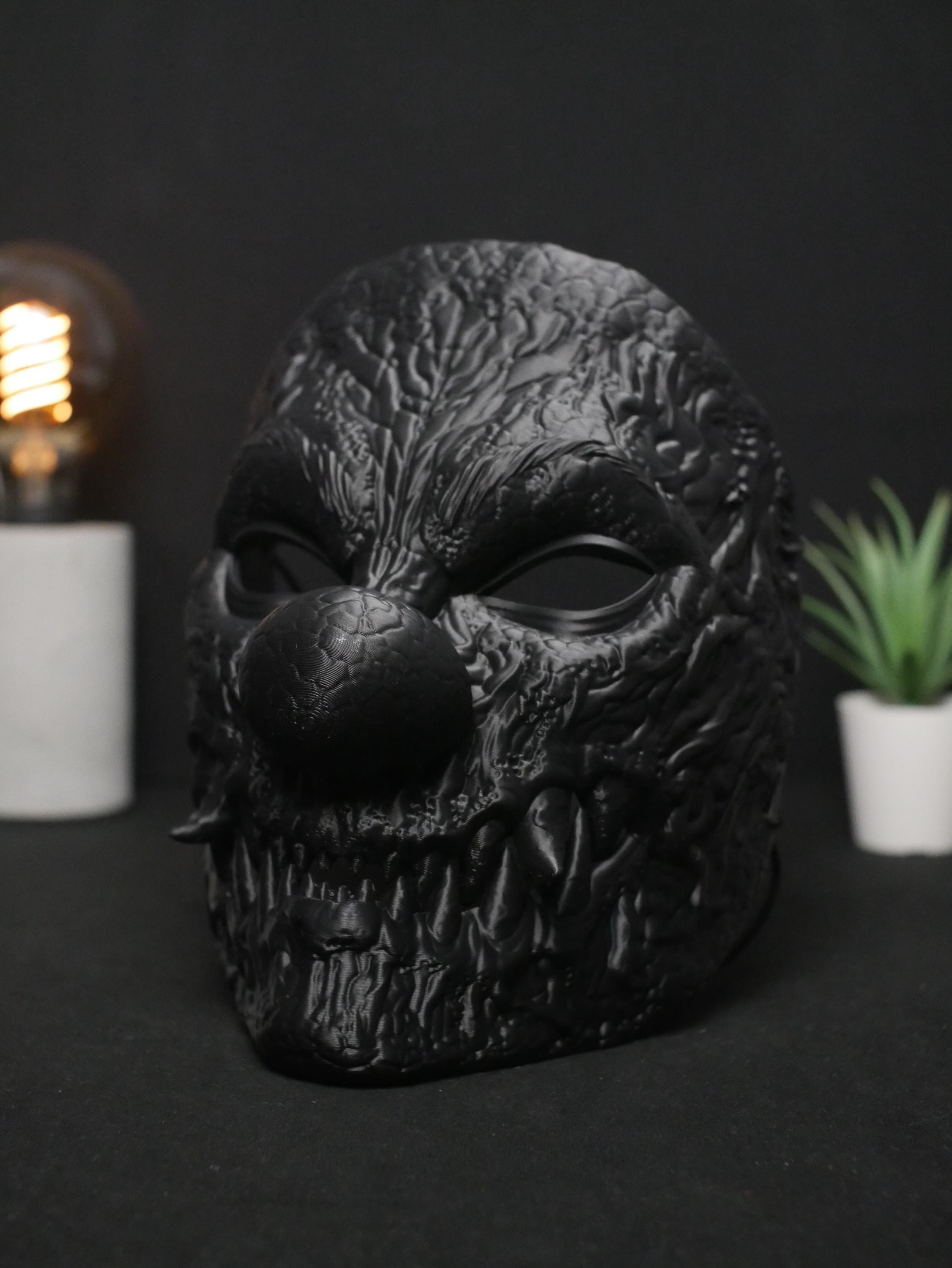 Máscara de payaso aterrador, demonio bufón texturizado para cosplay, disfraz de Halloween 2025 y actor de terror / Máscara impresa en 3D para adultos de cara completa