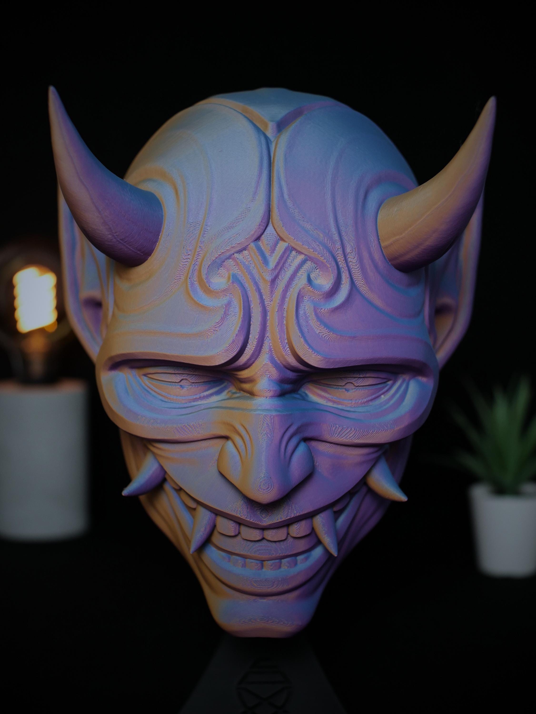 Soporte para auriculares ONI: organizador de oficina, soporte para auriculares de estudio, máscara japonesa ONI, incluye base (soporte de pared opcional) Regalo perfecto.