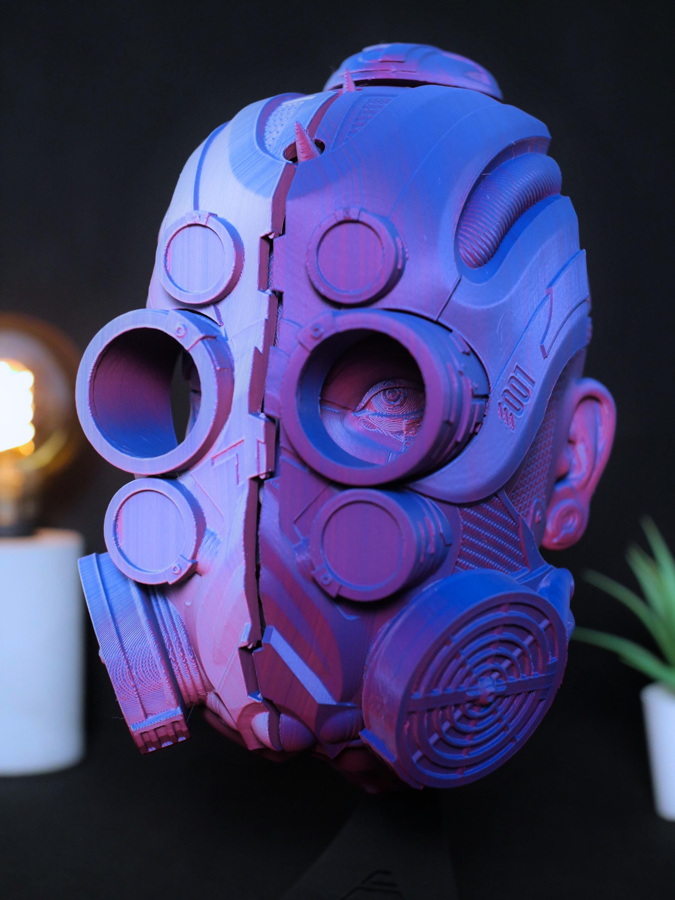 Soporte para auriculares Cyberpunk, busto de cíborg de ciencia ficción. Soporte para auriculares impreso en 3D para gaming. Regalo gamer, decoración de escritorio única.