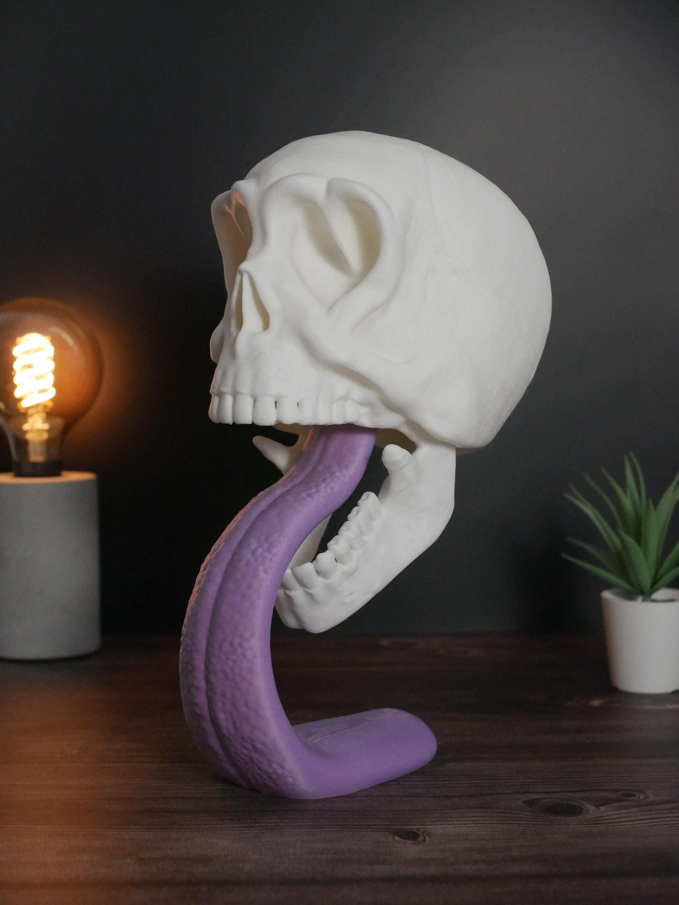 Soporte para auriculares con forma de calavera - Soporte único para auriculares con forma de calavera - Organizador de escritorio moderno para juegos - Regalo perfecto para amantes de la música - Soporte para auriculares -