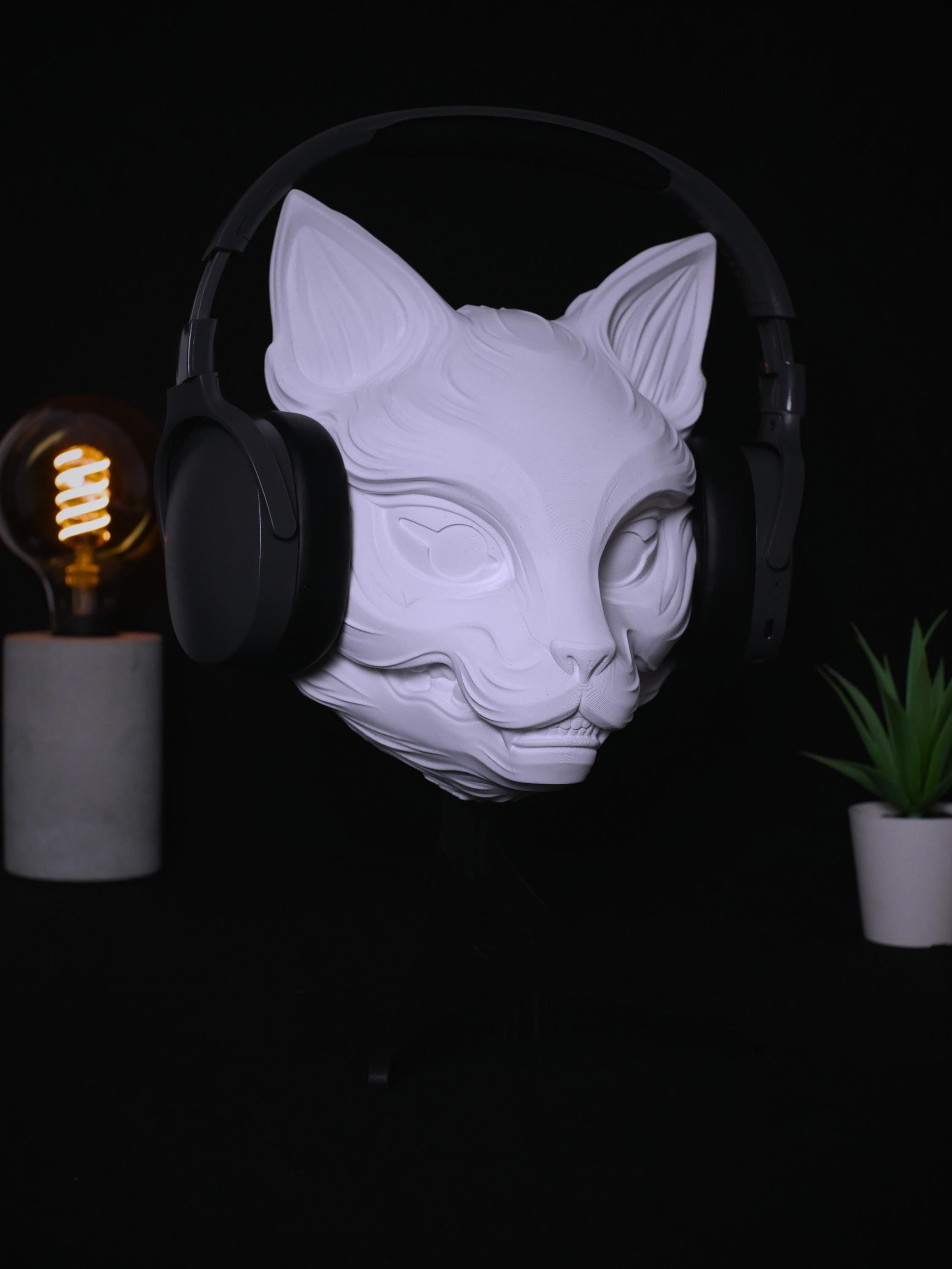 Soporte para auriculares Kitsune: Soporte para auriculares de inspiración gatuna para gamers. ¡Organiza tu equipo!