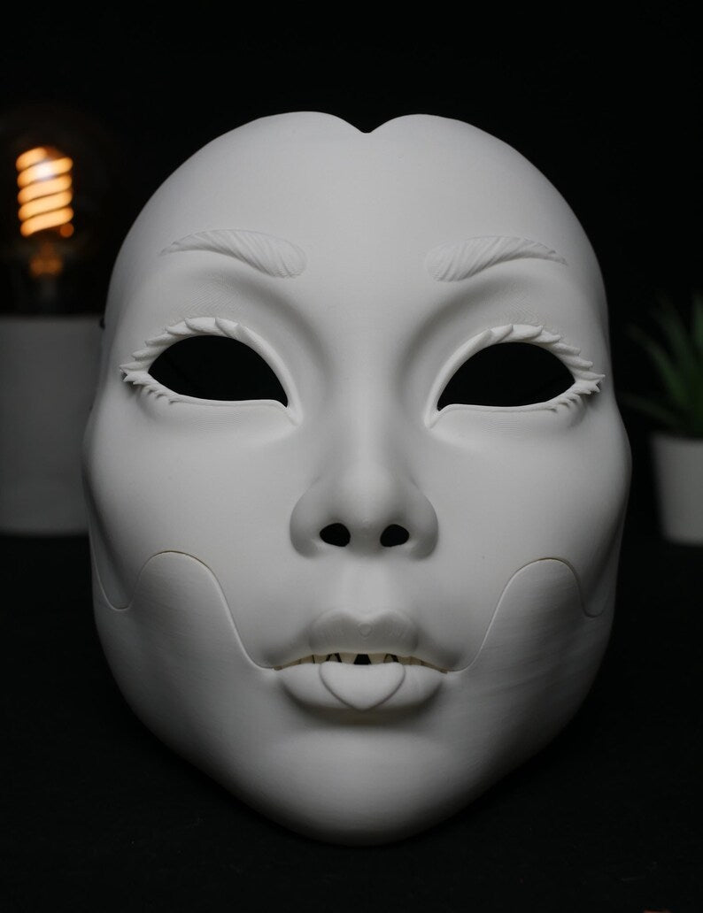 Máscara Cosplay Geisha Articulada - Mandíbula Móvil Teatral y Anime - Estilo Kitsune Noh - Máscara Fantasía Personalizable