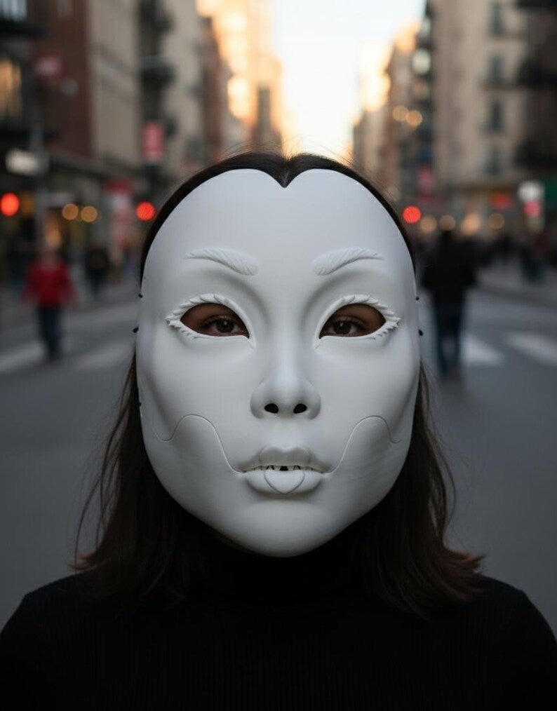 Máscara Cosplay Geisha Articulada - Mandíbula Móvil Teatral y Anime - Estilo Kitsune Noh - Máscara Fantasía Personalizable