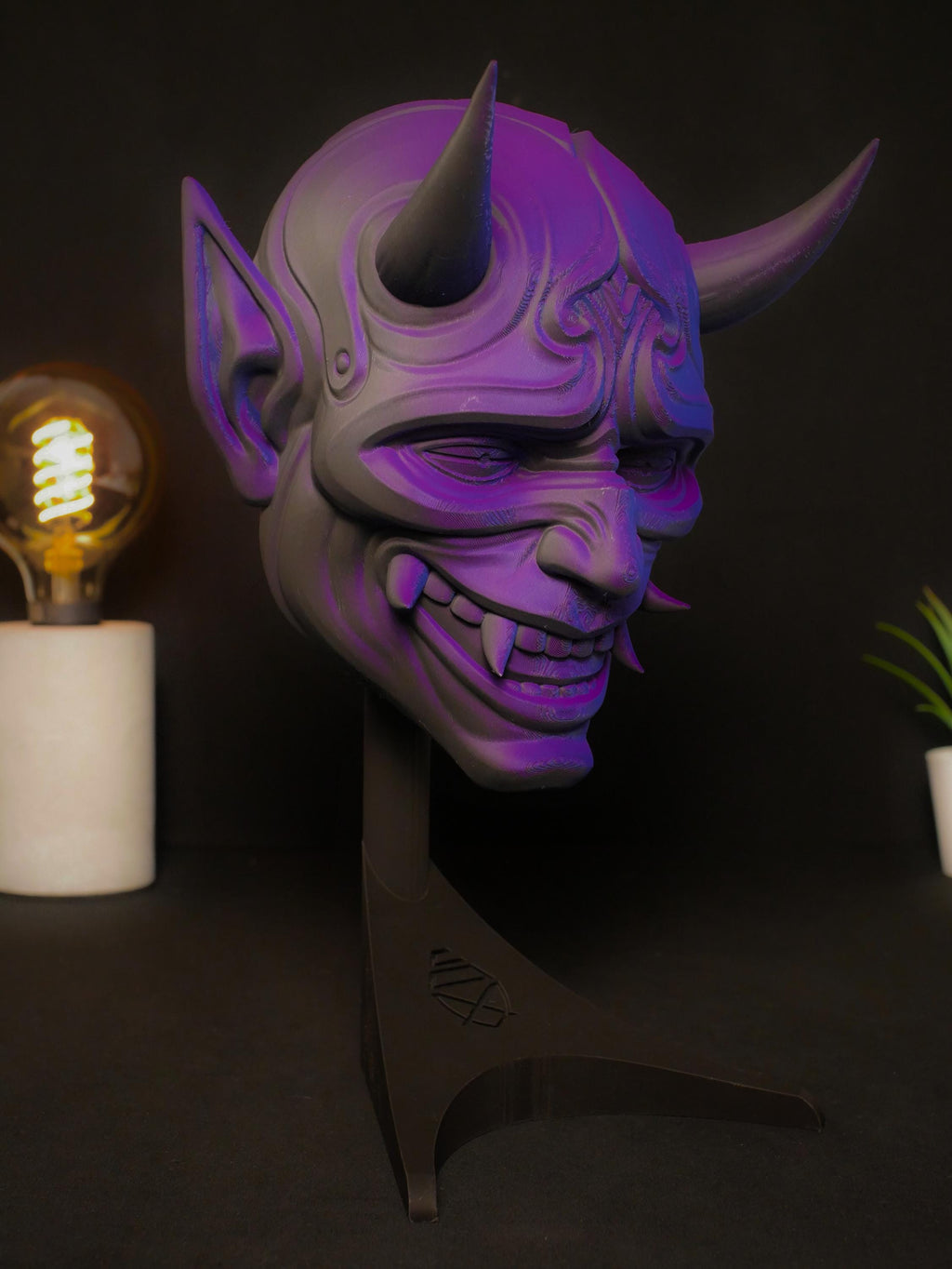 Arte mural con máscara de Oni, estatua de demonio japonés, escultura Yokai impresa en 3D, decoración gótica para el hogar, decoración de estanterías para salas de juegos