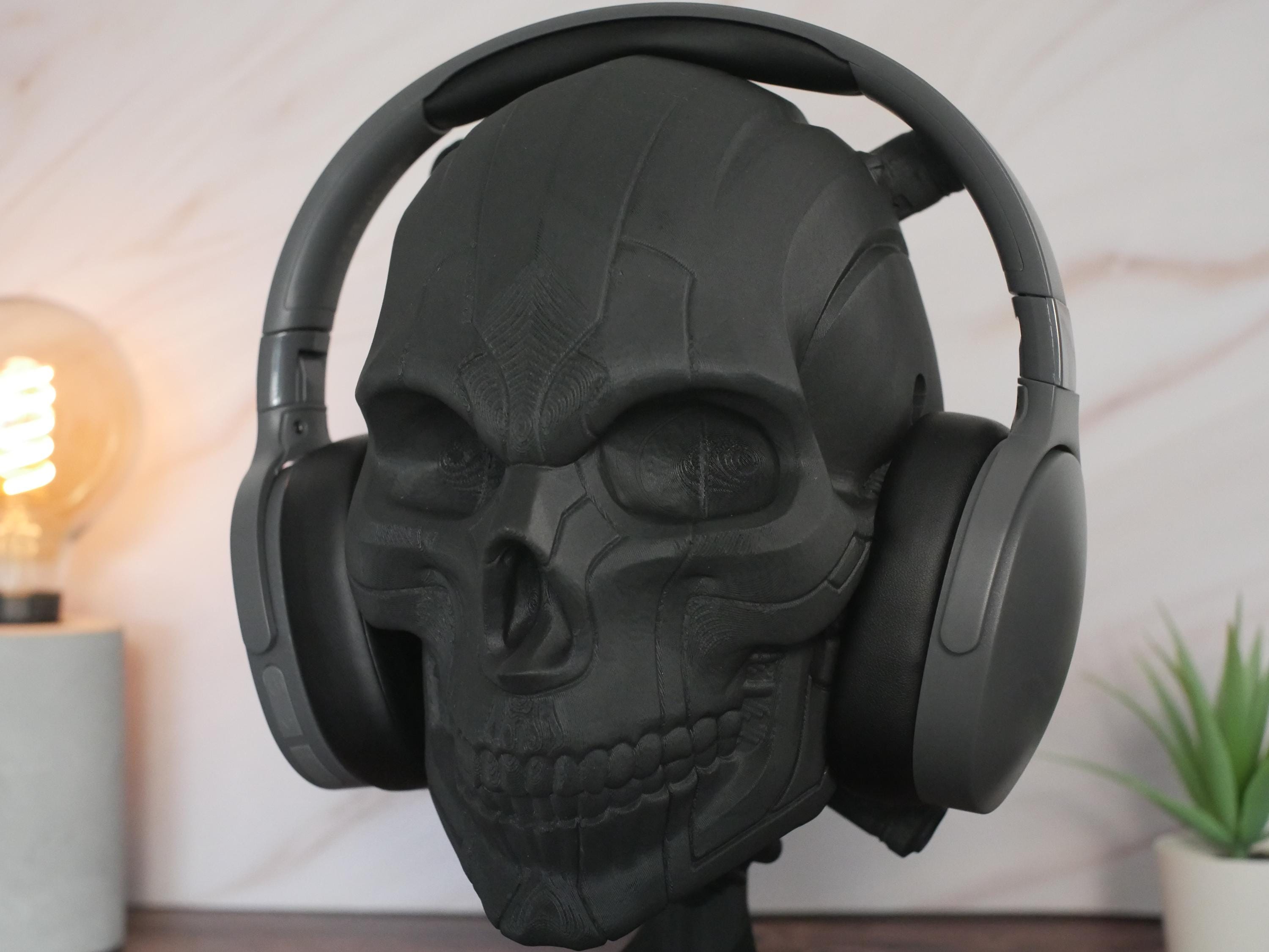 Soporte para auriculares con forma de calavera: organizador de escritorio para gamers, montaje en pared opcional