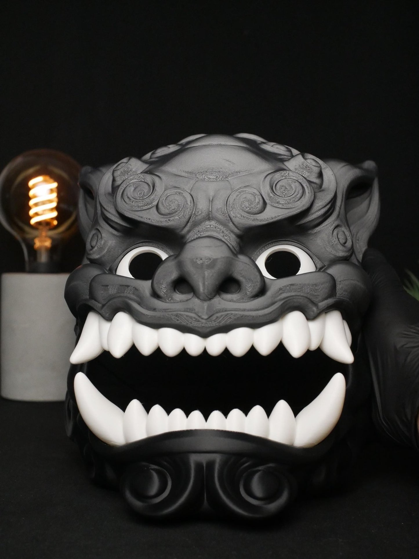 Máscara articulada de perro Foo, mandíbula móvil, color personalizable, oni shisa japonesa, disfraz de Halloween, regalo personalizado