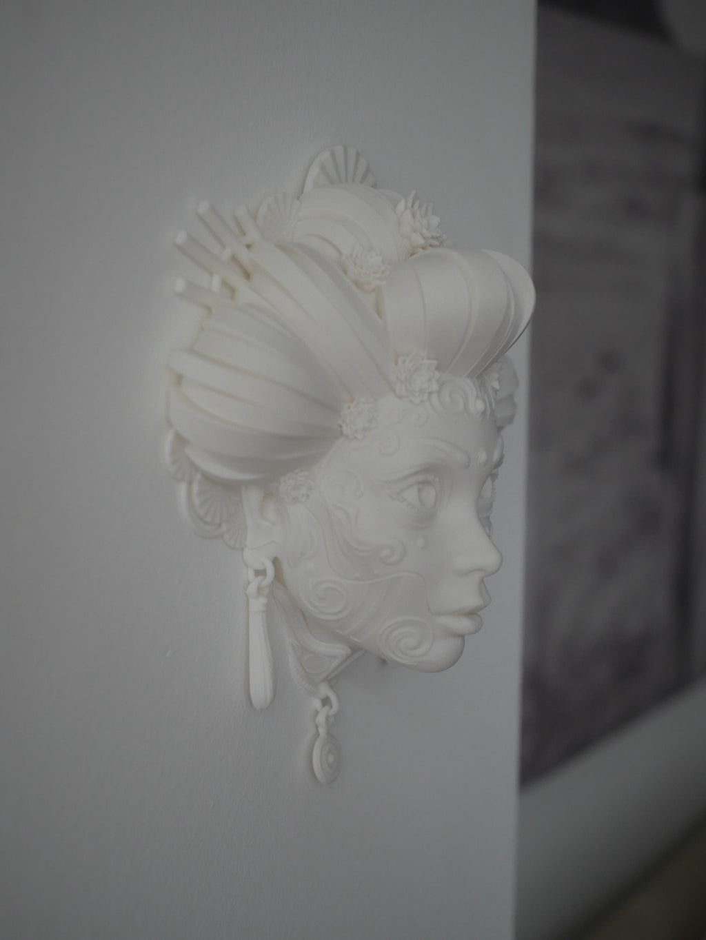 Escultura de pared de geisha, decoración japonesa impresa en 3D, busto de emperatriz ornamentado, decoración de fantasía para el hogar y la oficina, regalo geek único