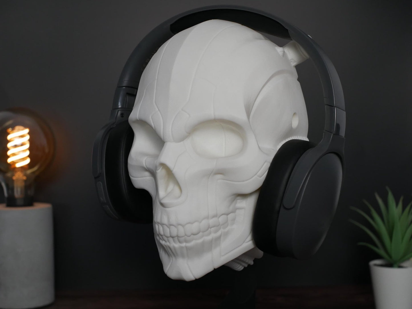 Soporte para auriculares con forma de calavera: organizador de escritorio para gamers, montaje en pared opcional