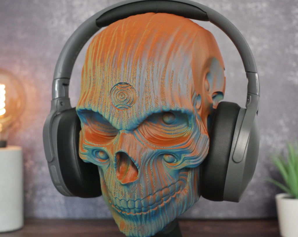 Soporte para auriculares con calavera de Holy Quin: decoración de oficina para videojuegos