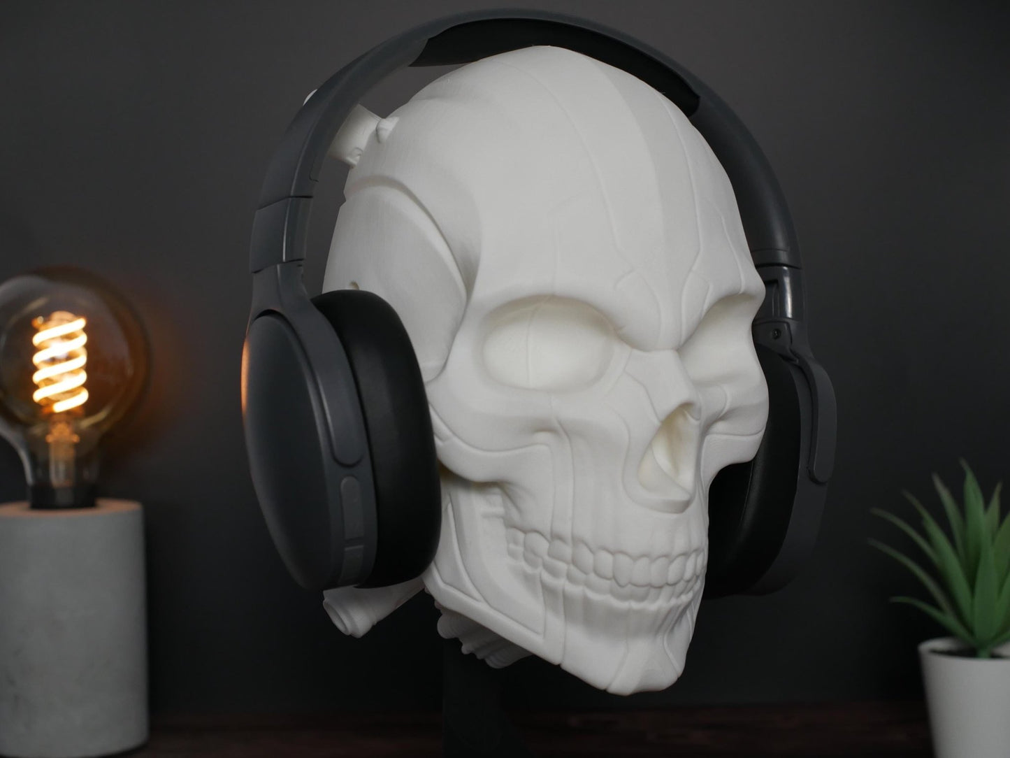 Soporte para auriculares con forma de calavera: organizador de escritorio para gamers, montaje en pared opcional