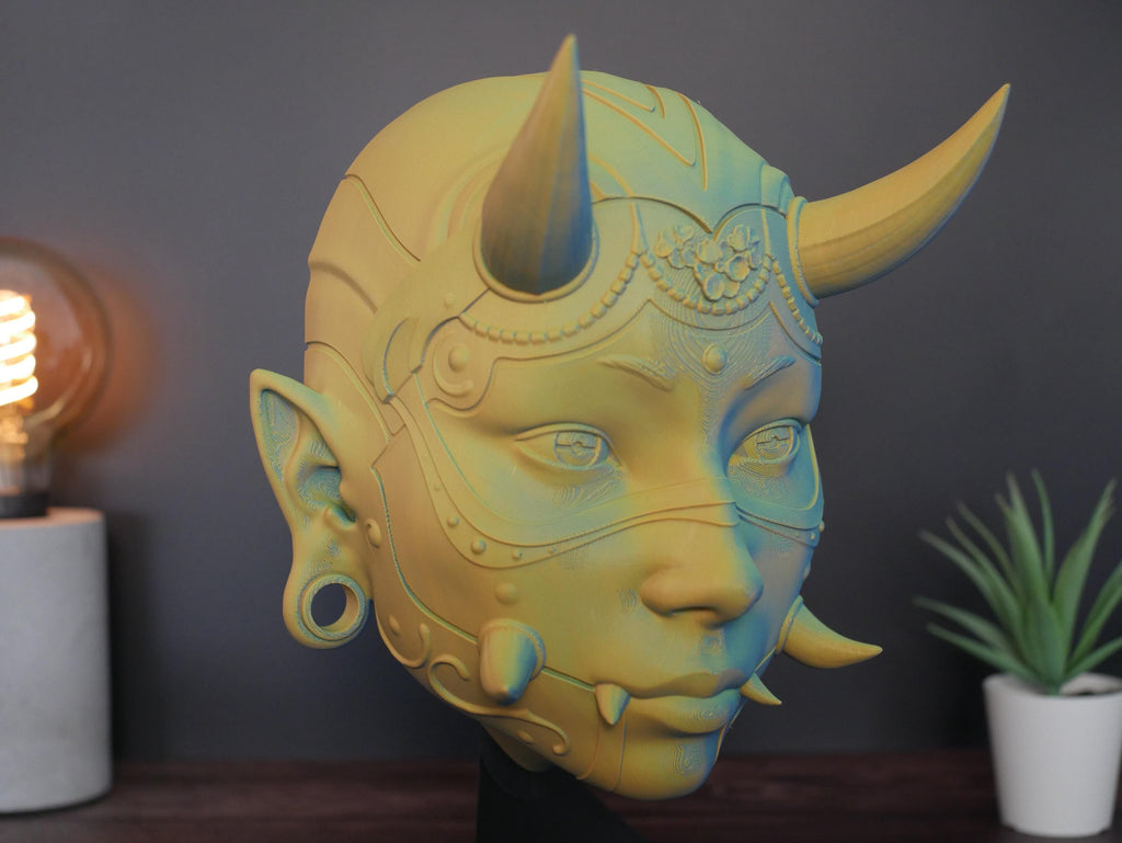 Soporte para auriculares con máscara de Hannya: accesorio de escritorio para gamers