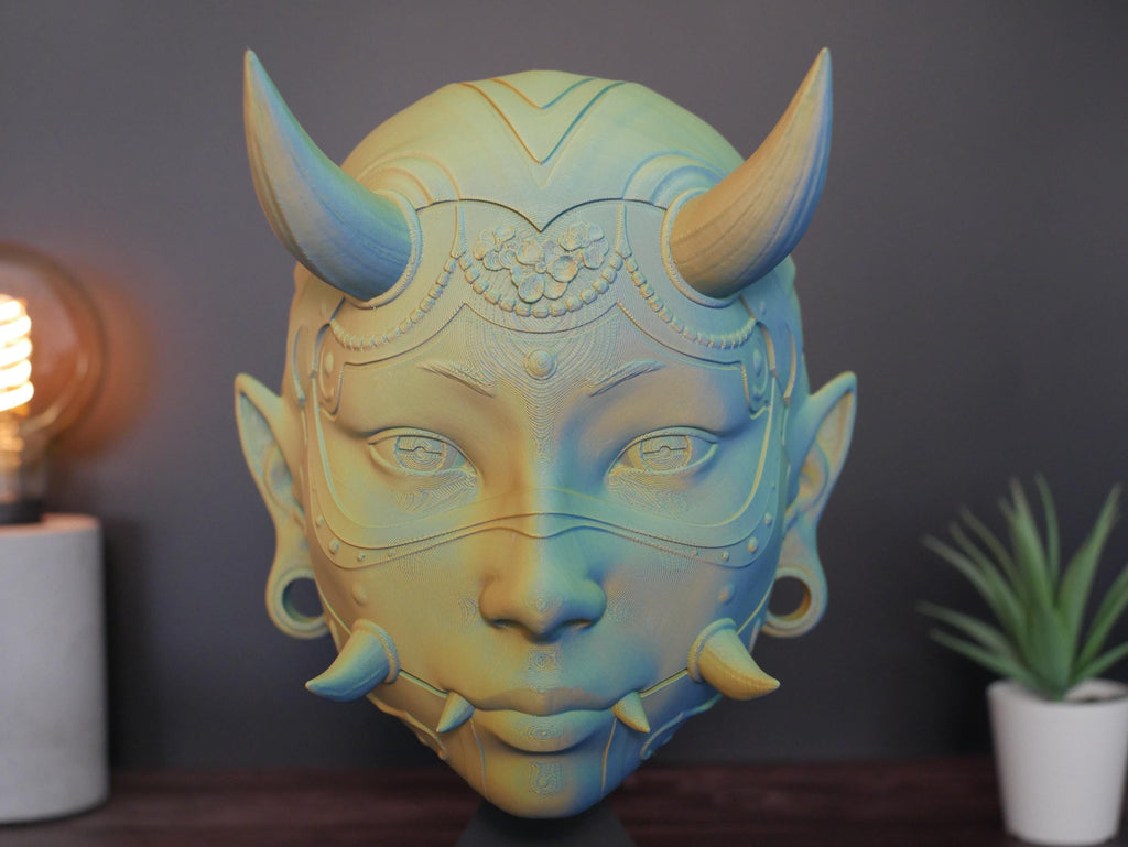 Soporte para auriculares con máscara de Hannya: accesorio de escritorio para gamers