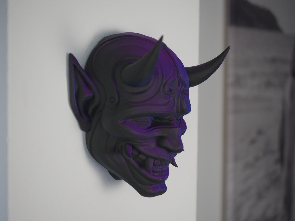 Arte mural con máscara de Oni, estatua de demonio japonés, escultura Yokai impresa en 3D, decoración gótica para el hogar, decoración de estanterías para salas de juegos