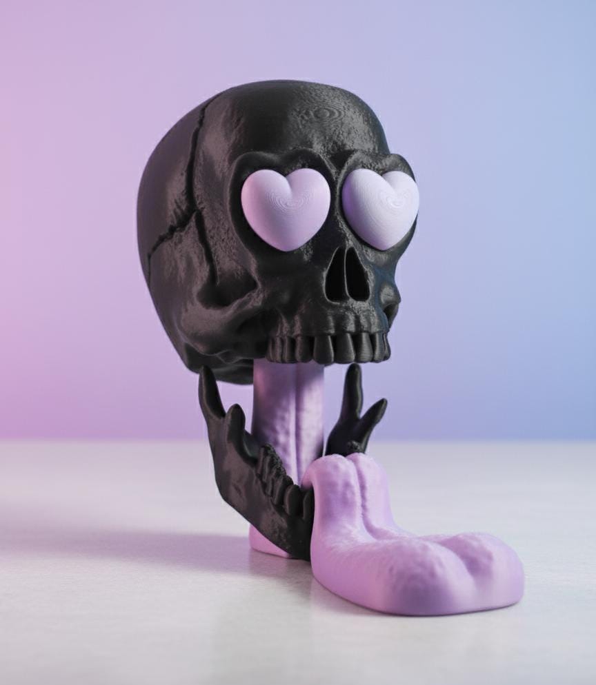 Soporte para auriculares con forma de calavera, decoración de calavera con ojos de corazón, soporte único para auriculares de sala de juegos, regalo de estética alternativa, accesorio de escritorio