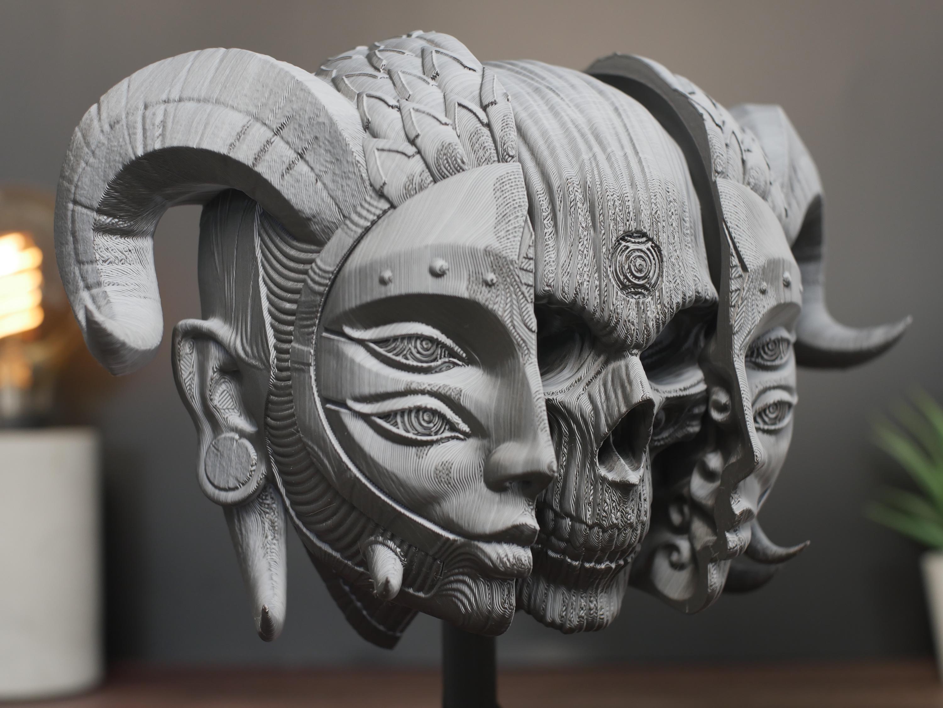 Máscara mortal Hellequin: escultura de pared de diablo medieval impresa en 3D, decoración gótica, máscara de fantasía folclórica para colgar en la pared o soporte incluido.