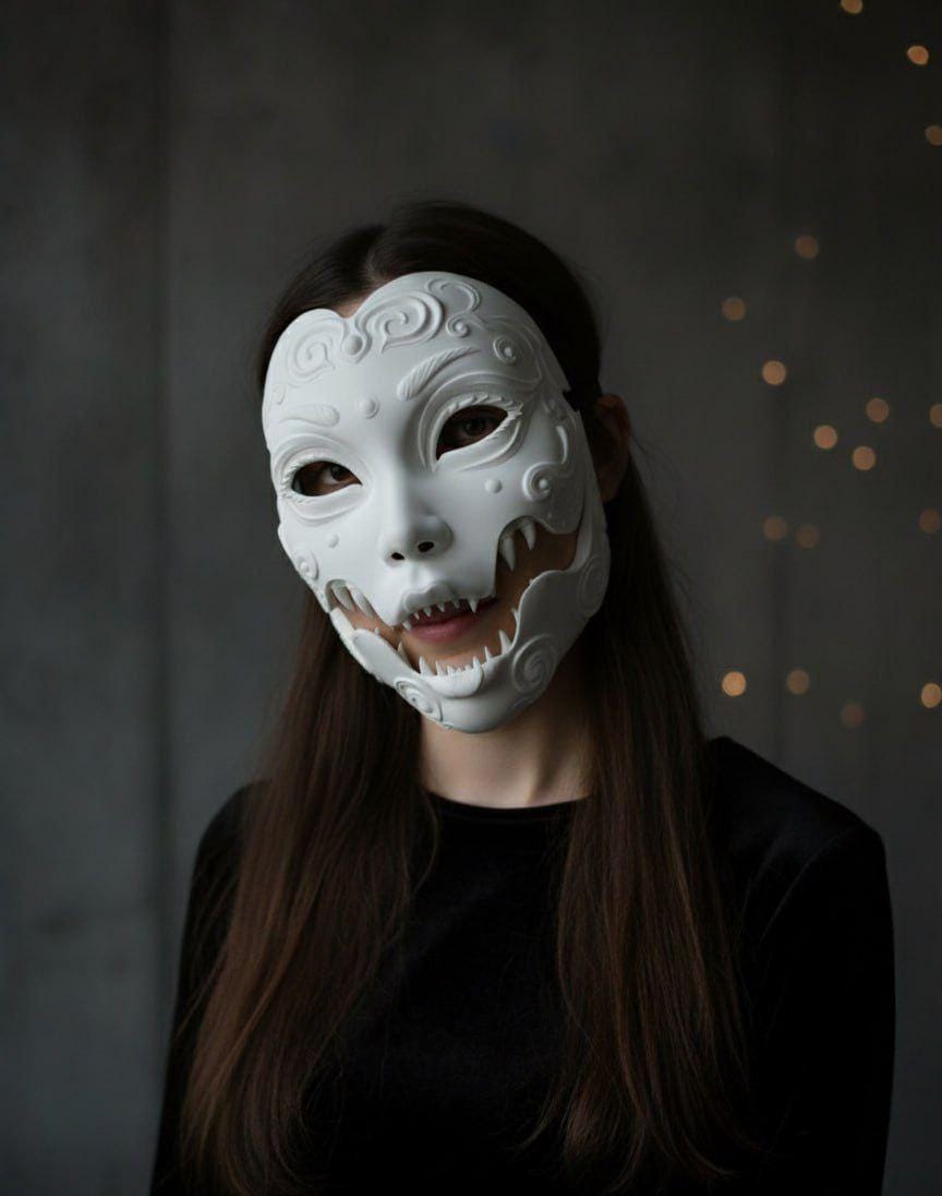 Máscara de geisha ornamentada con mandíbula de demonio extraíble / Máscara japonesa Oni Yokai para cosplay, mascarada, Halloween / Arte para vestir estilo Hannya