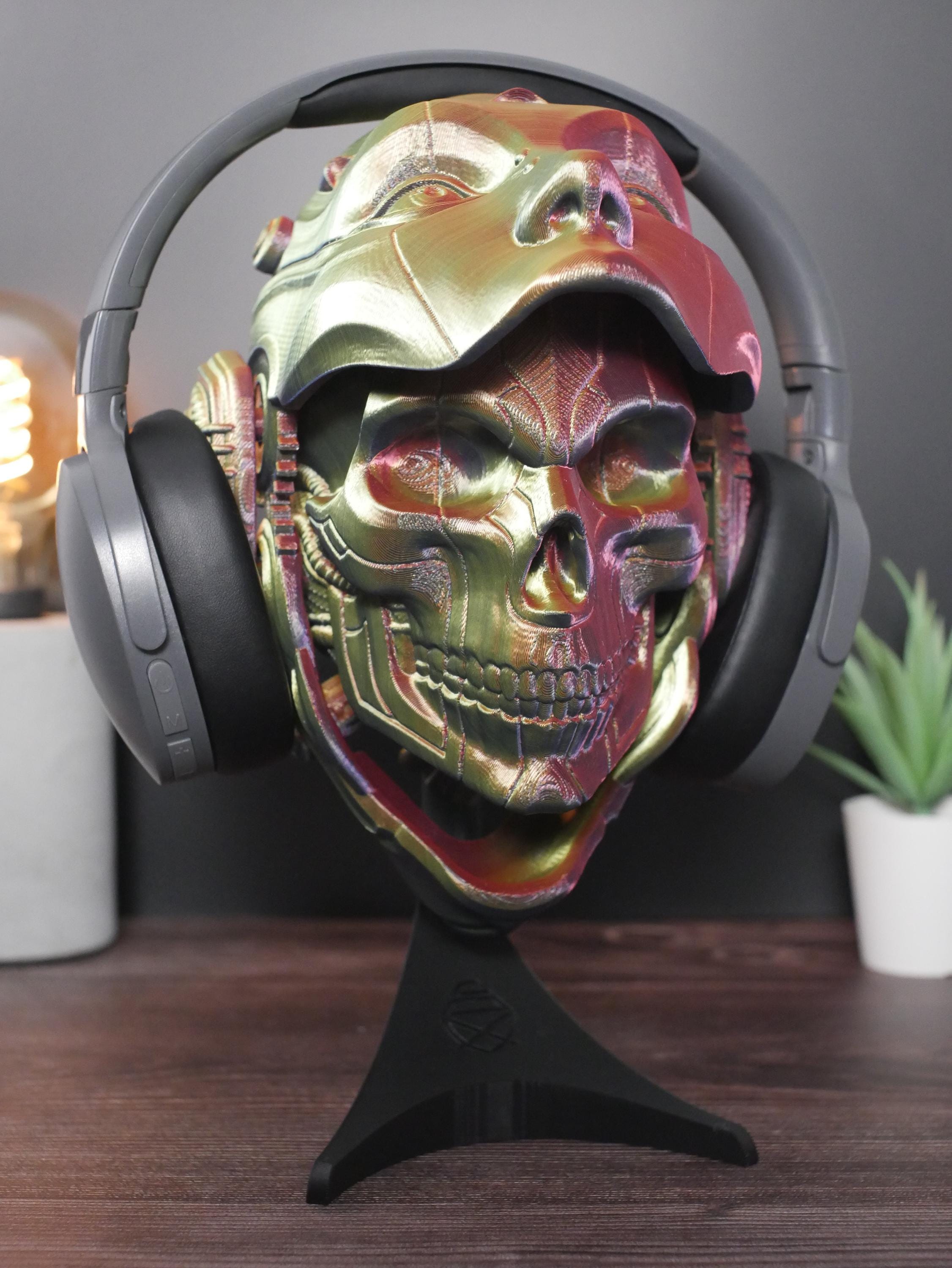 Soporte para auriculares Skulldroid: Máscara articulada para droide, soporte para auriculares para juegos