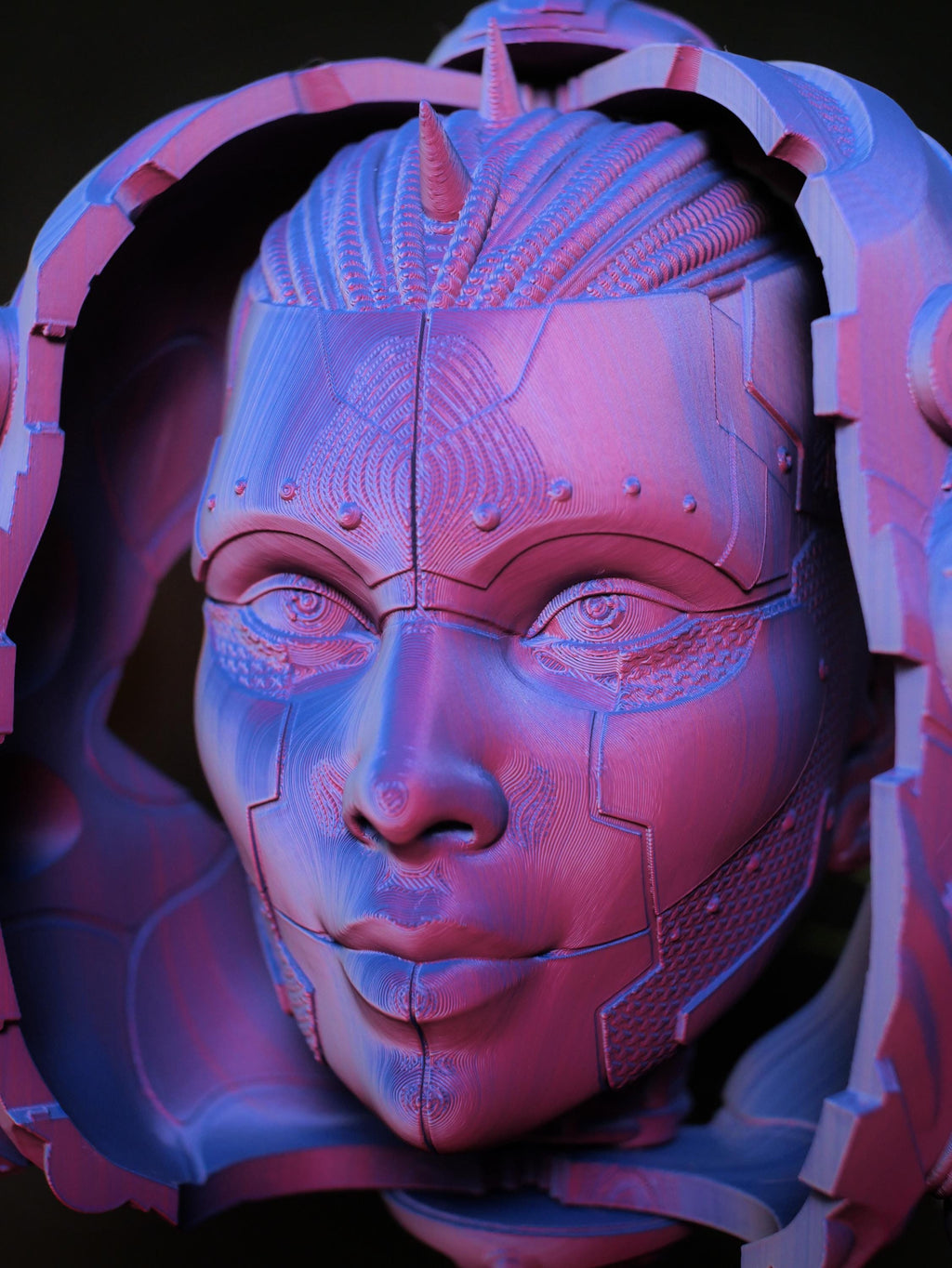 Soporte para auriculares Cyberpunk, busto de cíborg de ciencia ficción. Soporte para auriculares impreso en 3D para gaming. Regalo gamer, decoración de escritorio única.