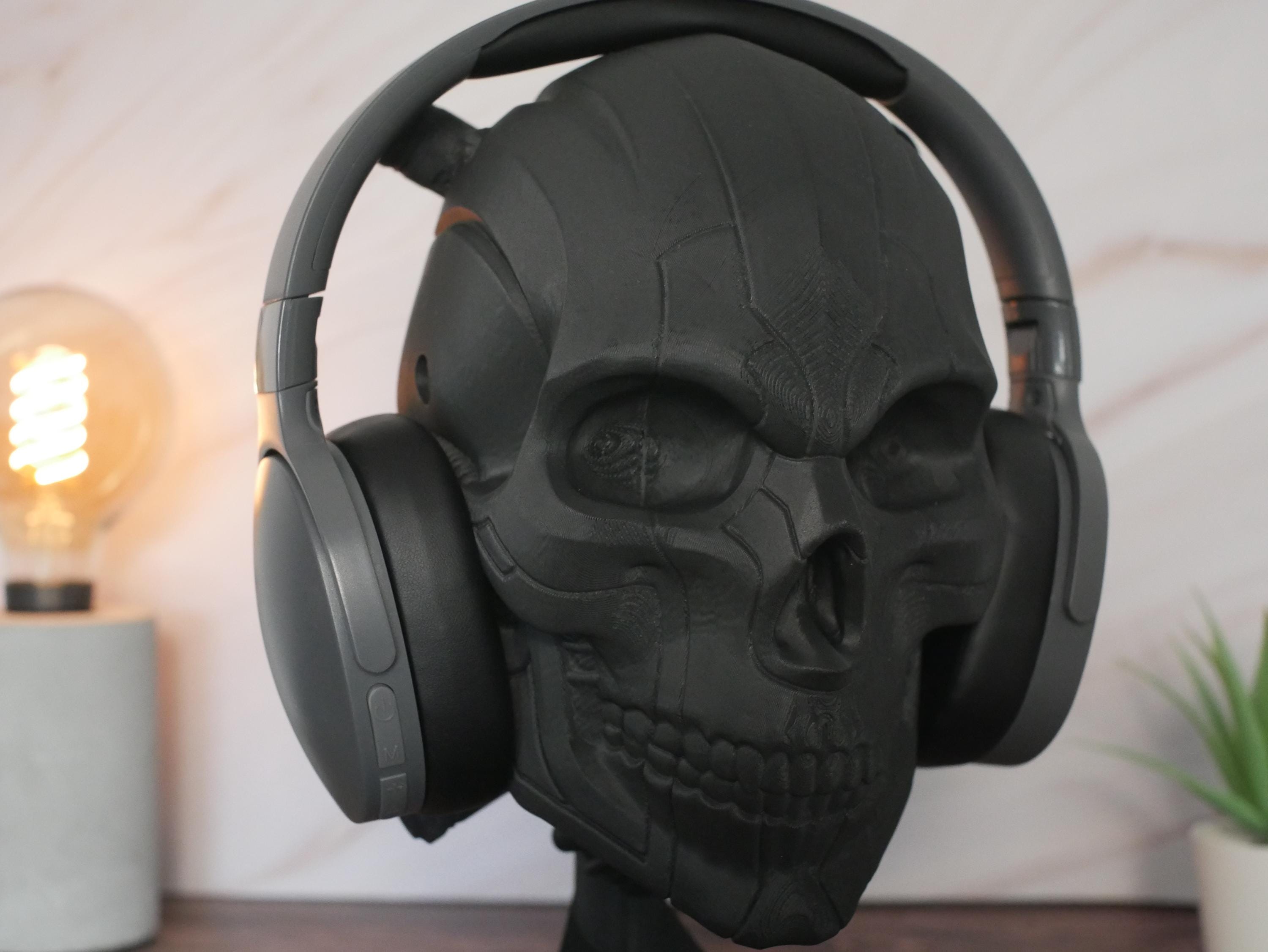 Soporte para auriculares con forma de calavera: organizador de escritorio para gamers, montaje en pared opcional