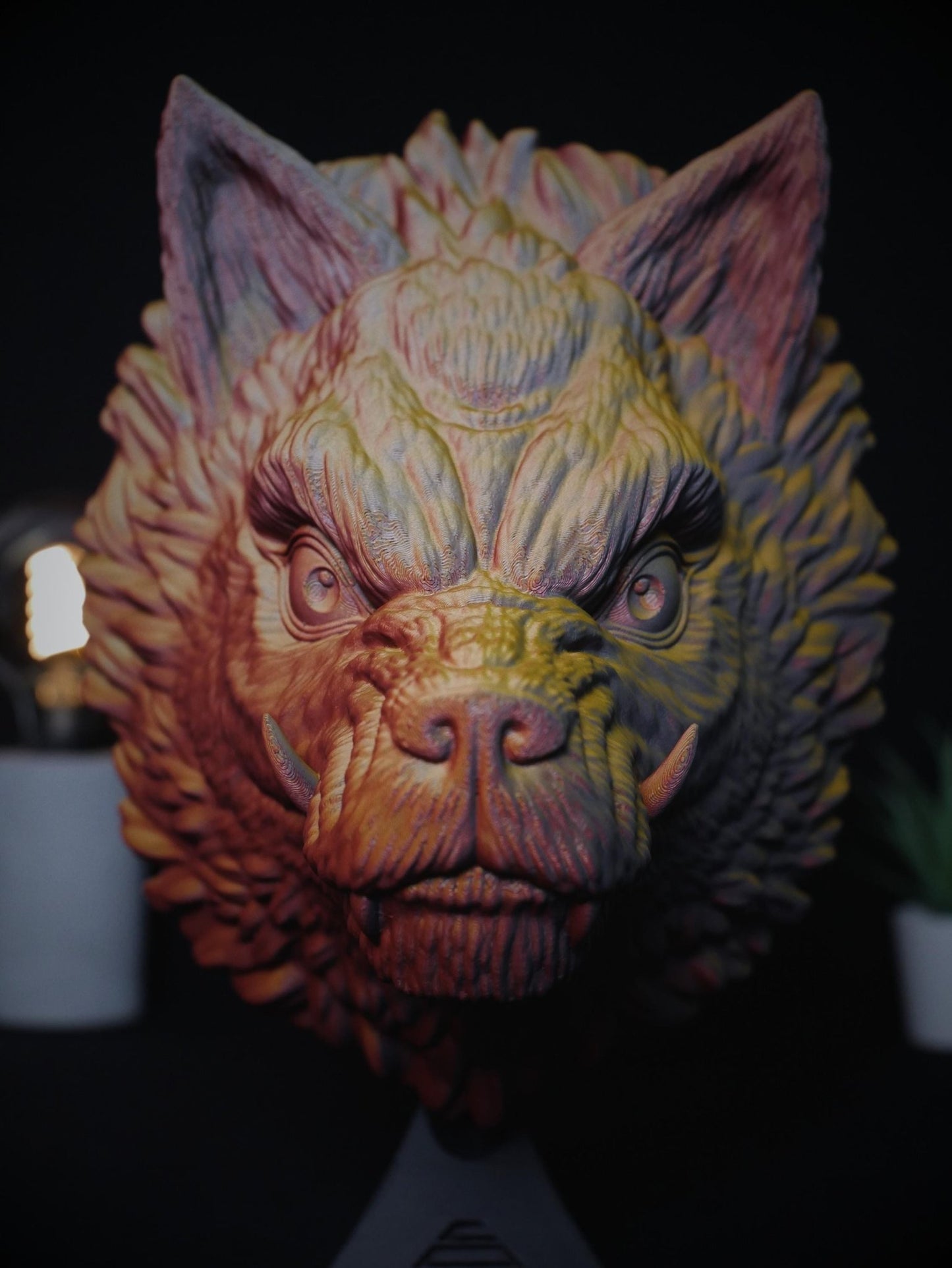 Soporte para auriculares Wolf y Fantasy / Expositor de auriculares para juegos impreso en 3D único para decoración de escritorio