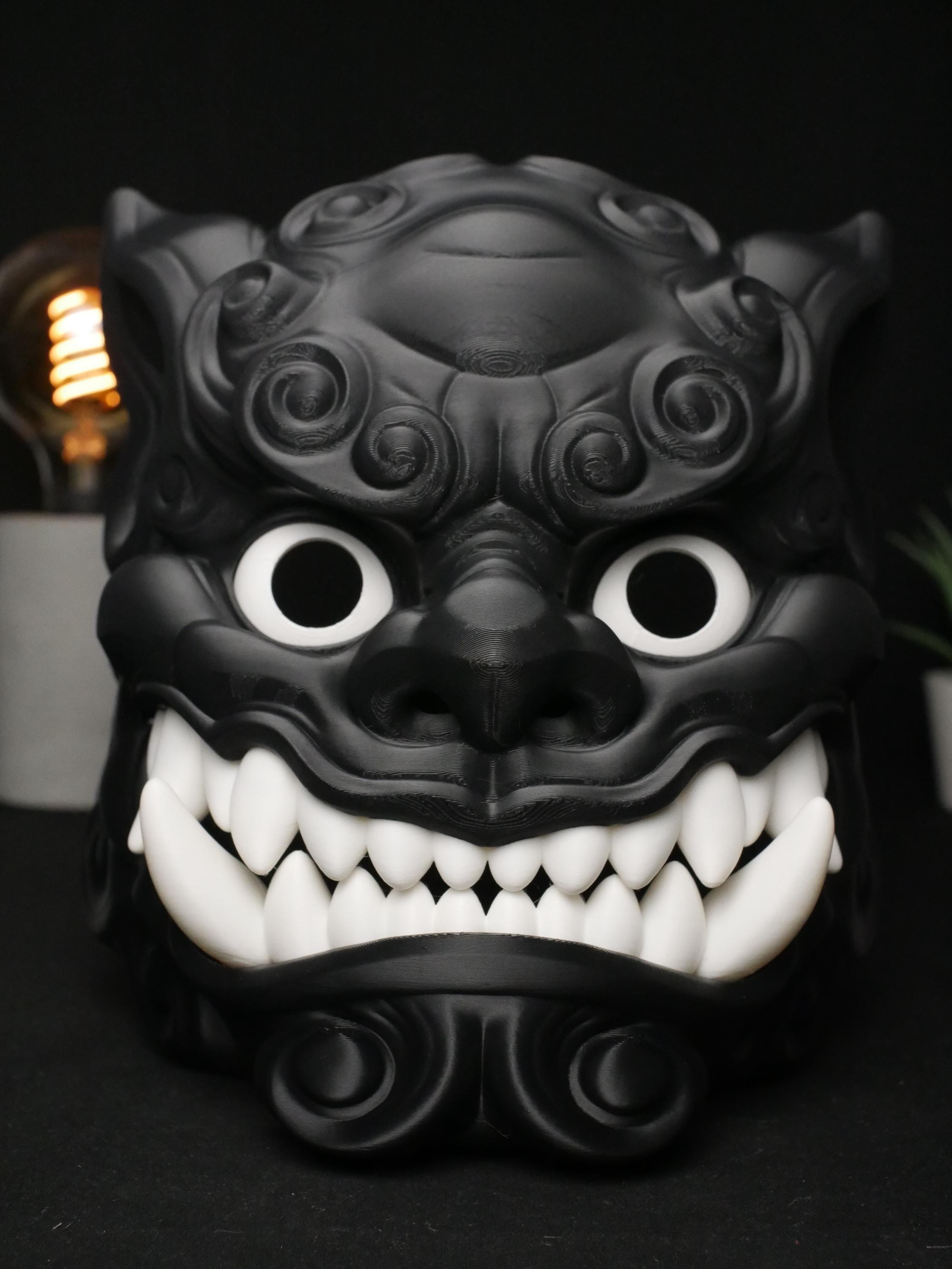 Máscara articulada de perro Foo, mandíbula móvil, color personalizable, oni shisa japonesa, disfraz de Halloween, regalo personalizado