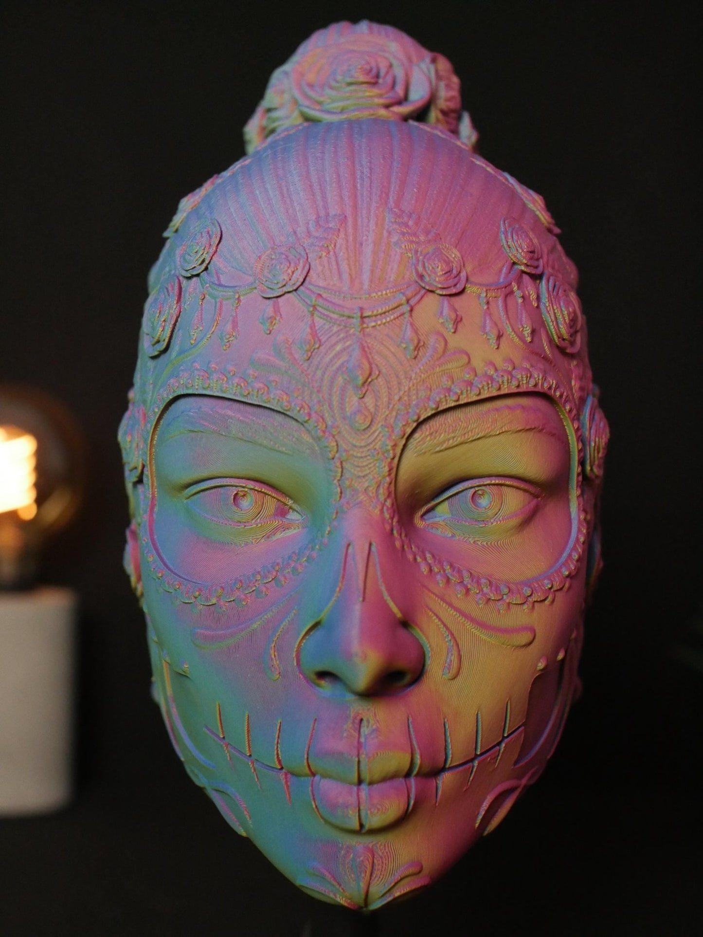 Decoración de pared con calavera de azúcar. Escultura colgante del Día de Muertos. Decoración de pared única impresa en 3D. Mural de arte popular moderno. Hogar gótico.