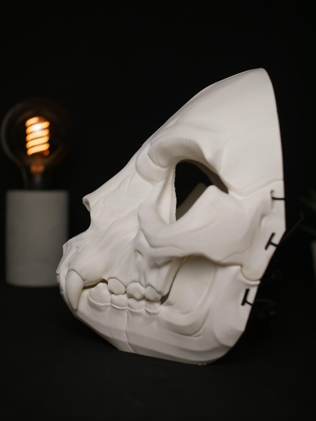 Máscara de calavera felina, mandíbula articulada móvil, gato, dientes de sable, cosplay, base de disfraz, máscara de Therian