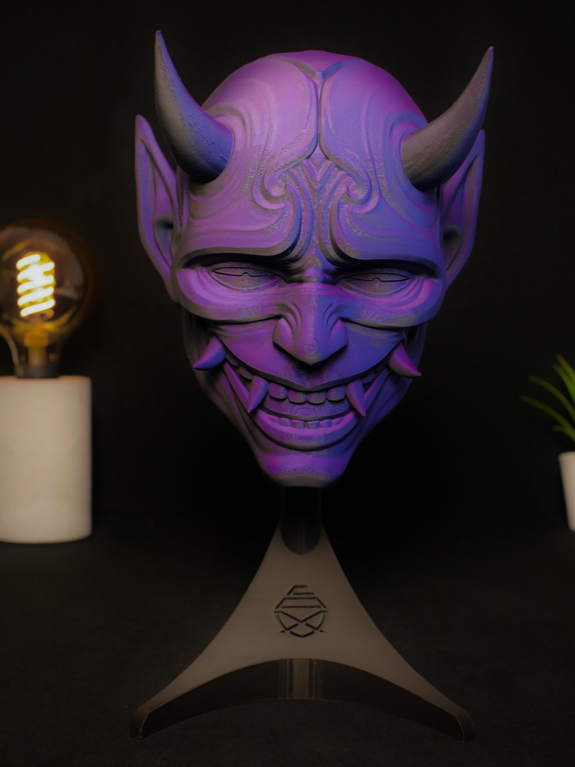 Arte mural con máscara de Oni, estatua de demonio japonés, escultura Yokai impresa en 3D, decoración gótica para el hogar, decoración de estanterías para salas de juegos