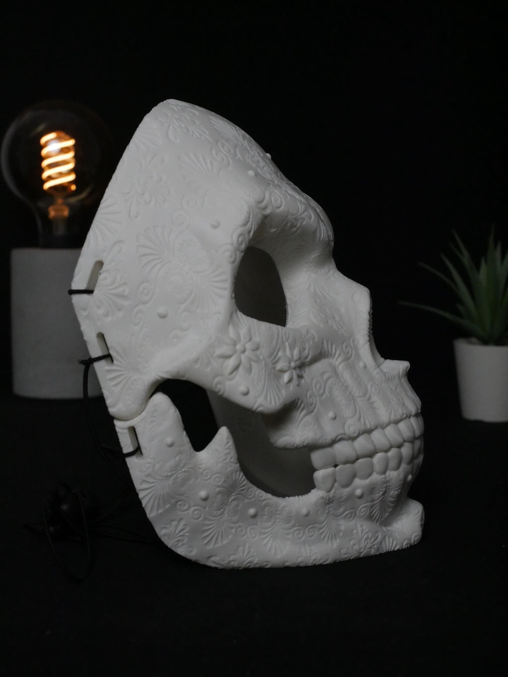 Máscara de calavera de azúcar para pintar, calavera del Día de Muertos, máscara de mascarada floral ornamentada, disfraz de Halloween DIY sin pintar, cabeza de calavera impresa en 3D
