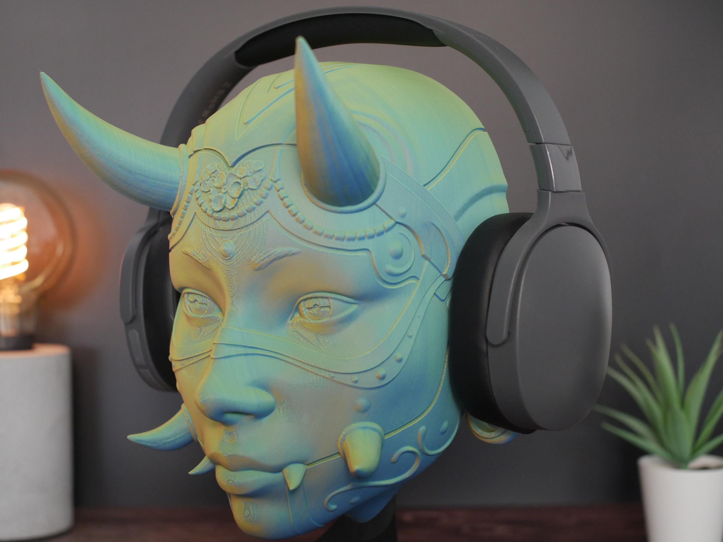 Soporte para auriculares con máscara de Hannya: accesorio de escritorio para gamers