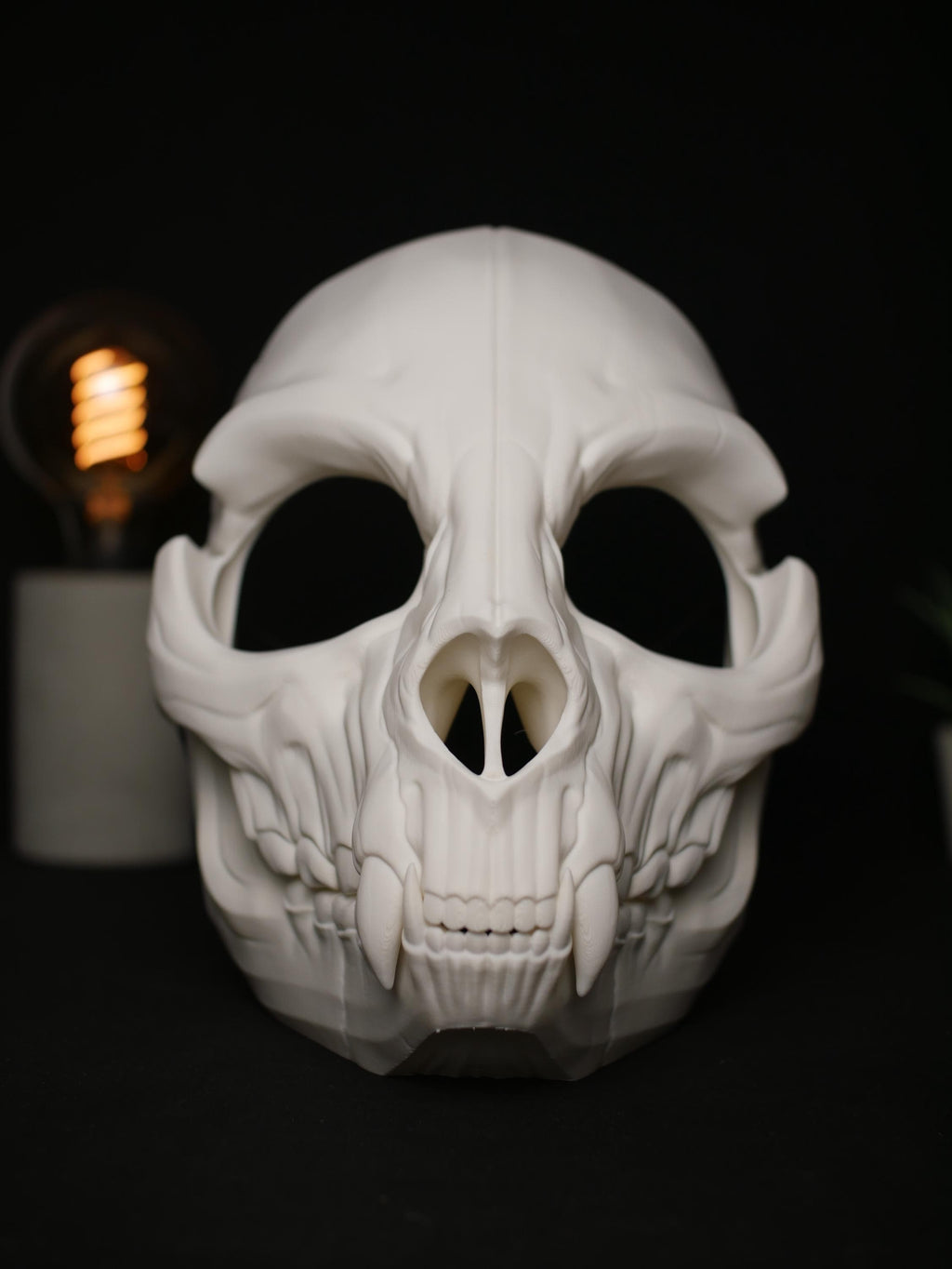 Máscara de calavera felina, mandíbula articulada móvil, gato, dientes de sable, cosplay, base de disfraz, máscara de Therian
