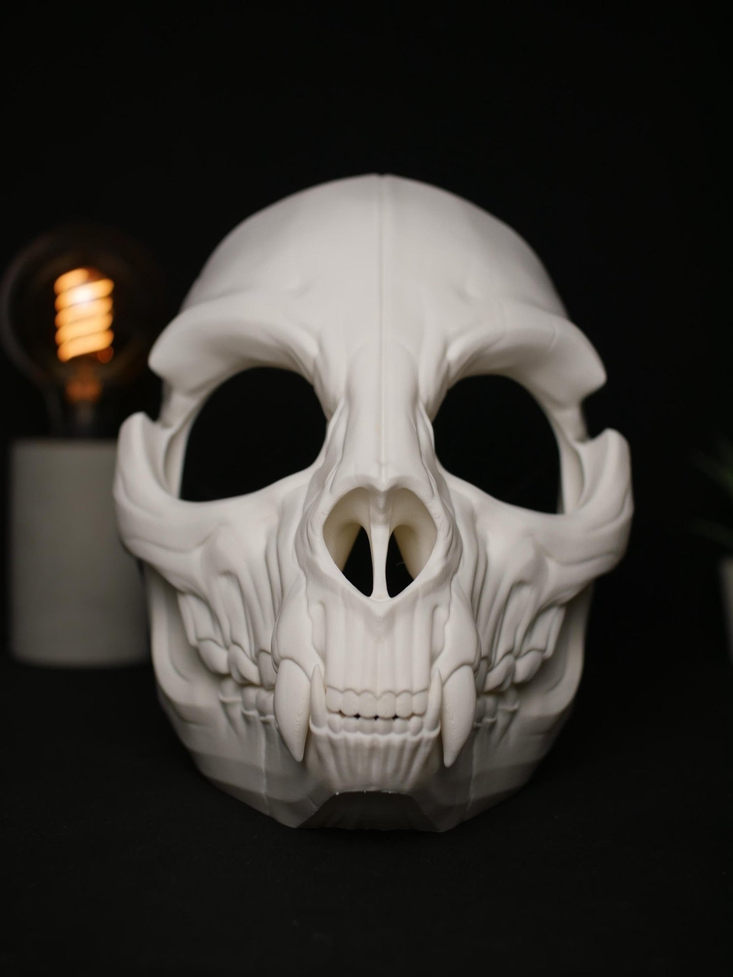 Máscara de calavera felina, mandíbula articulada móvil, gato, dientes de sable, cosplay, base de disfraz, máscara de Therian