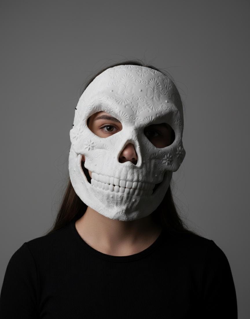 Máscara de calavera de azúcar para pintar, calavera del Día de Muertos, máscara de mascarada floral ornamentada, disfraz de Halloween DIY sin pintar, cabeza de calavera impresa en 3D