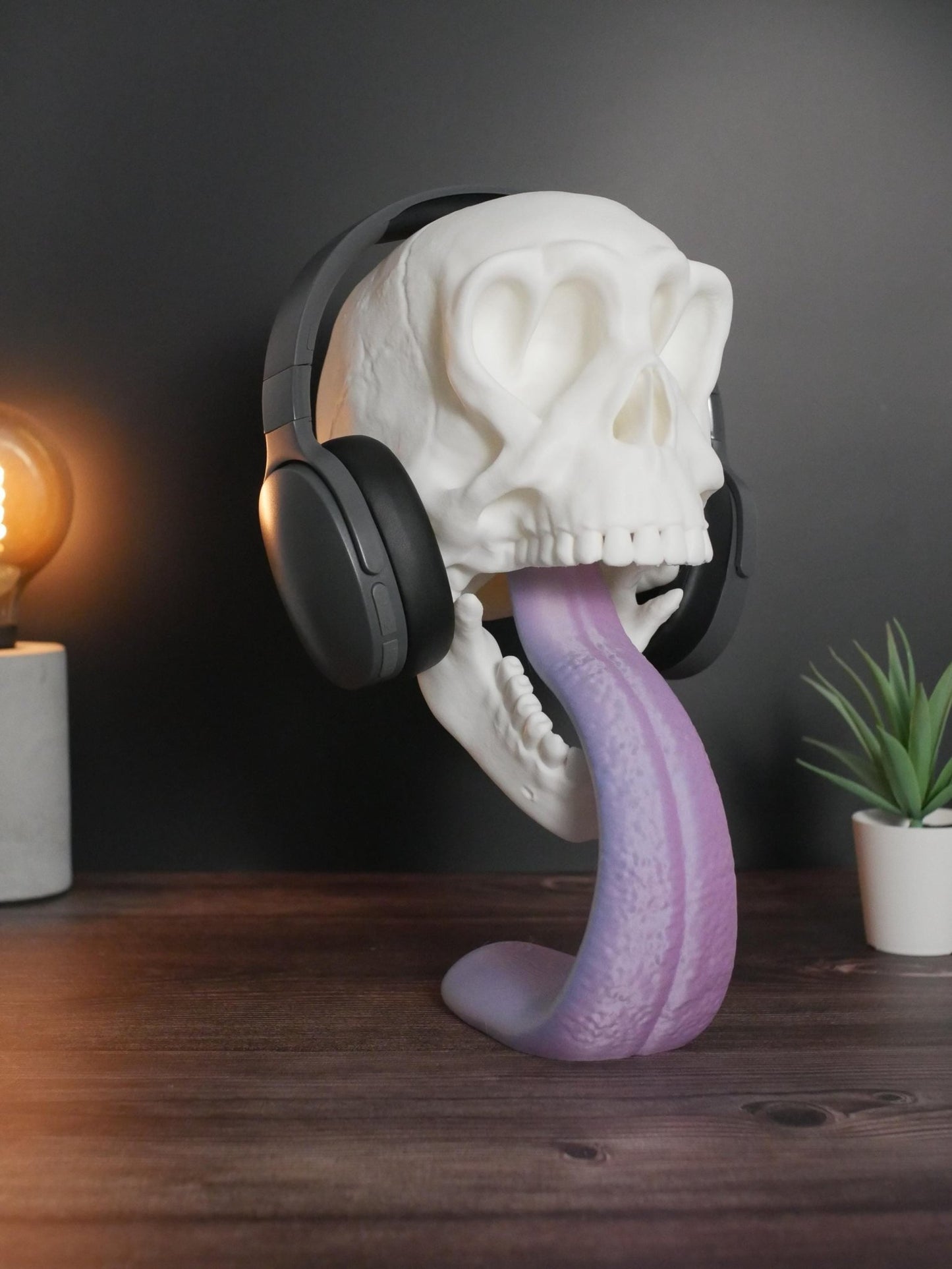 Soporte para auriculares con forma de calavera - Soporte único para auriculares con forma de calavera - Organizador de escritorio moderno para juegos - Regalo perfecto para amantes de la música - Soporte para auriculares -