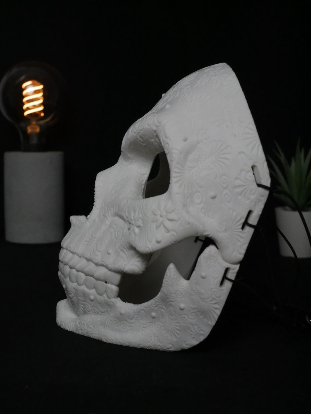 Máscara de calavera de azúcar para pintar, calavera del Día de Muertos, máscara de mascarada floral ornamentada, disfraz de Halloween DIY sin pintar, cabeza de calavera impresa en 3D