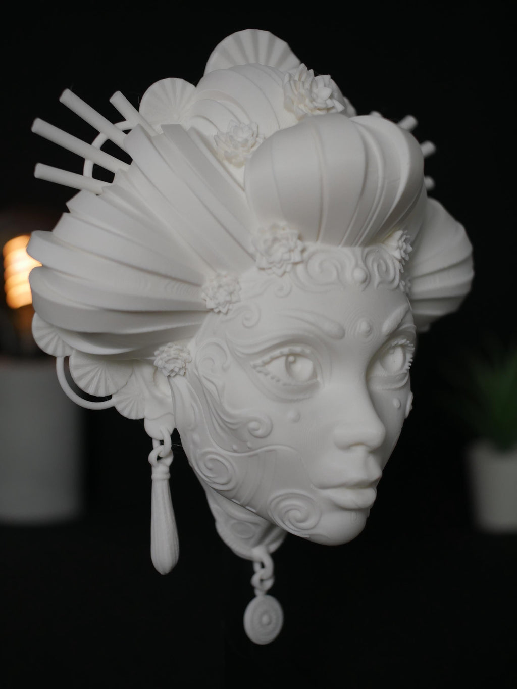 Escultura de pared de geisha, decoración japonesa impresa en 3D, busto de emperatriz ornamentado, decoración de fantasía para el hogar y la oficina, regalo geek único