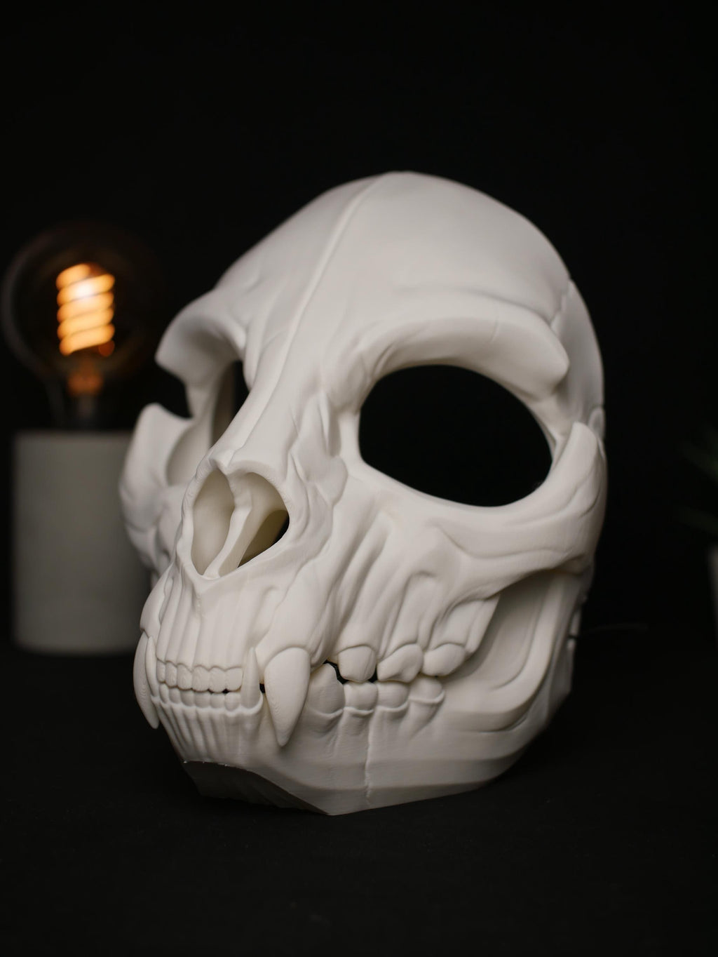 Máscara de calavera felina, mandíbula articulada móvil, gato, dientes de sable, cosplay, base de disfraz, máscara de Therian