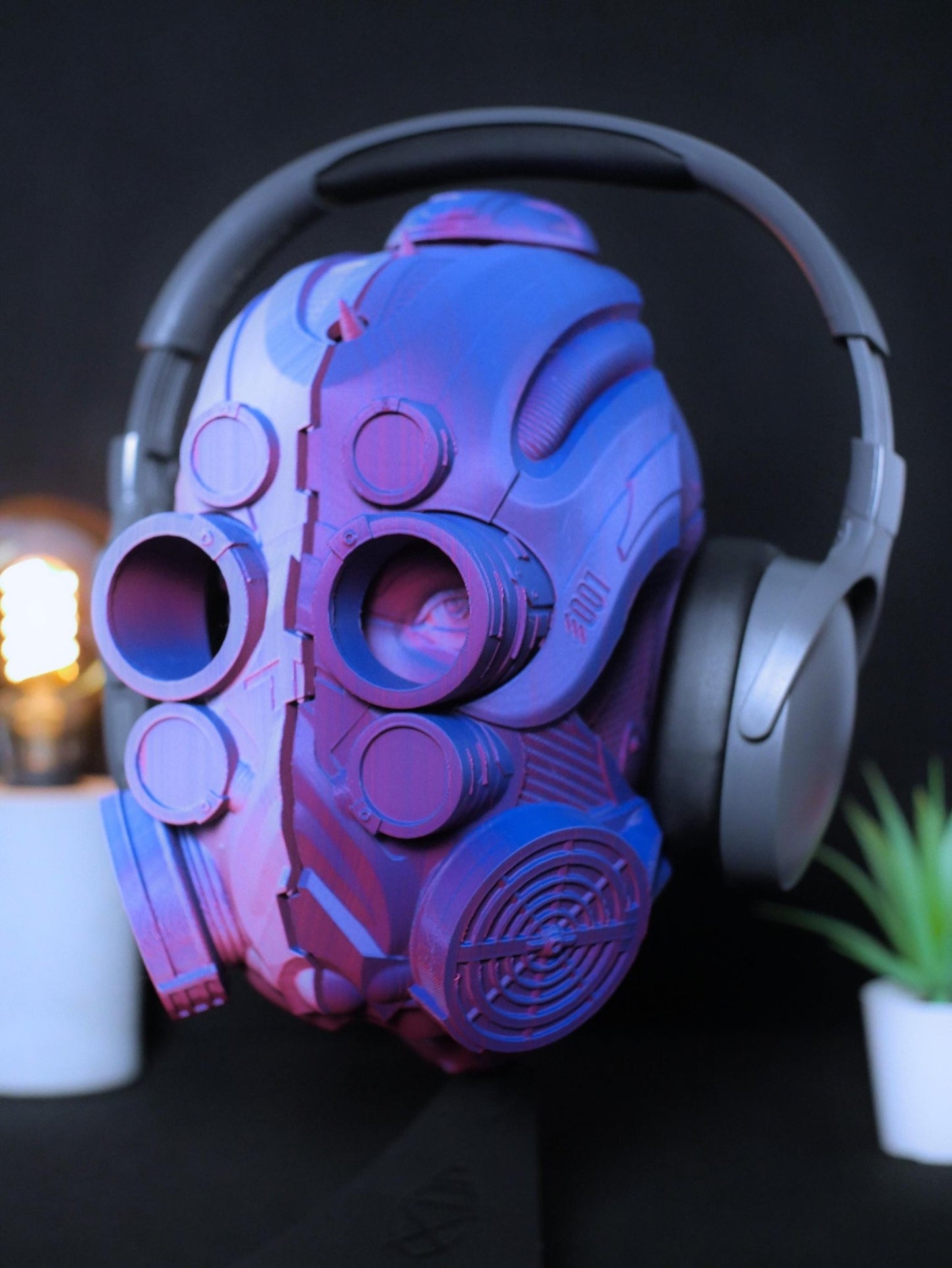 Soporte para auriculares Cyberpunk, busto de cíborg de ciencia ficción. Soporte para auriculares impreso en 3D para gaming. Regalo gamer, decoración de escritorio única.