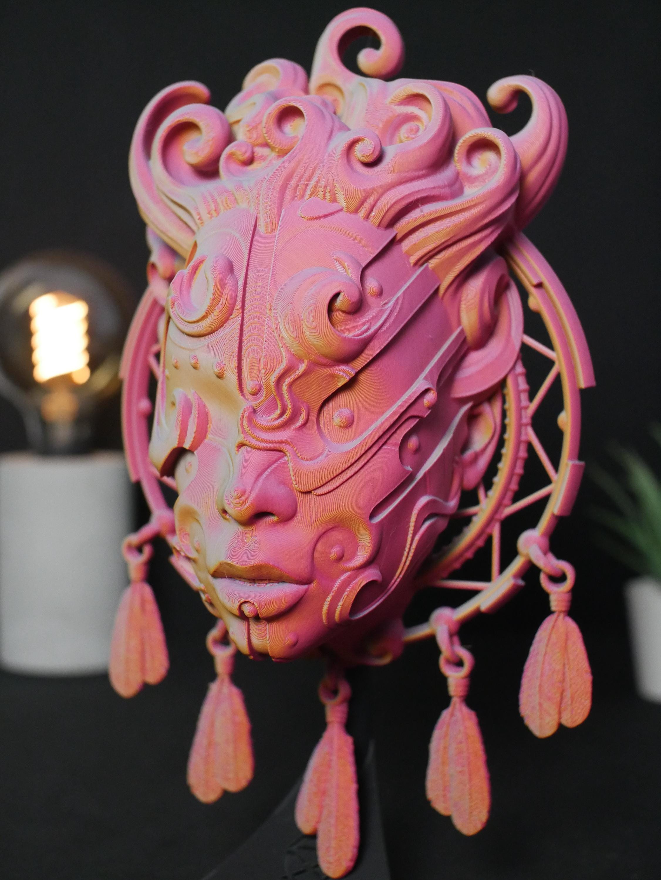 Máscara de atrapasueños impresa en 3D: Arte mural de la diosa celestial