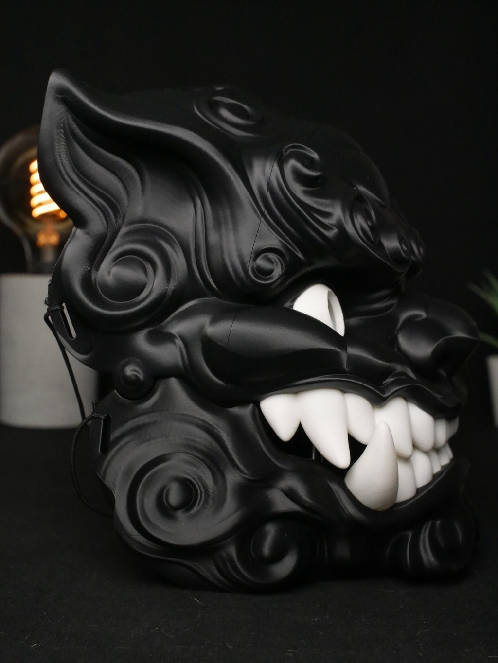 Máscara articulada de perro Foo, mandíbula móvil, color personalizable, oni shisa japonesa, disfraz de Halloween, regalo personalizado